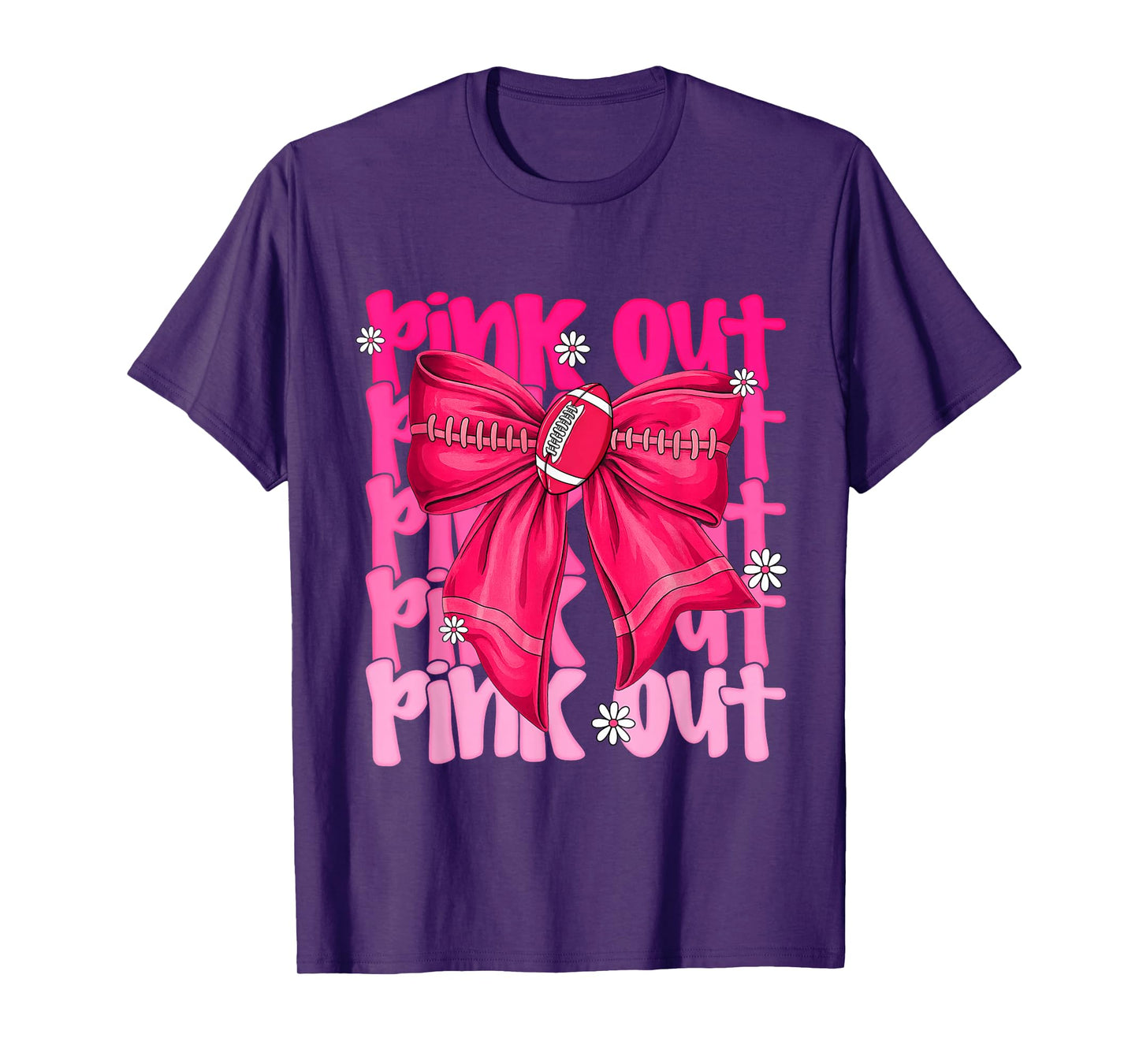 Pink Out Breast Cancer Football Coquette Bow Mom Girls Women T-Shirt