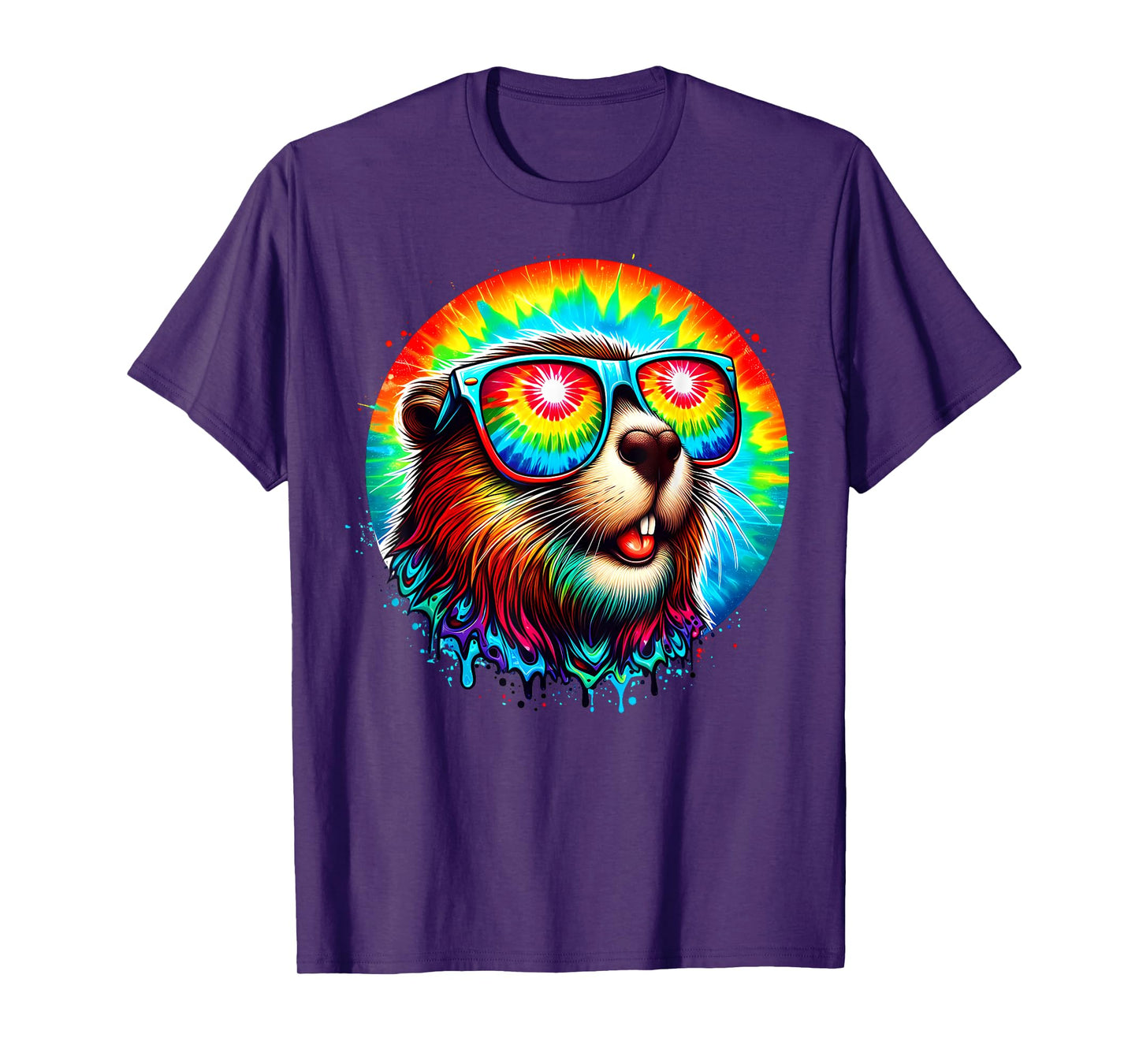 Cool Tie Dye Sunglasses Beaver Illustration Graphic Art T-Shirt
