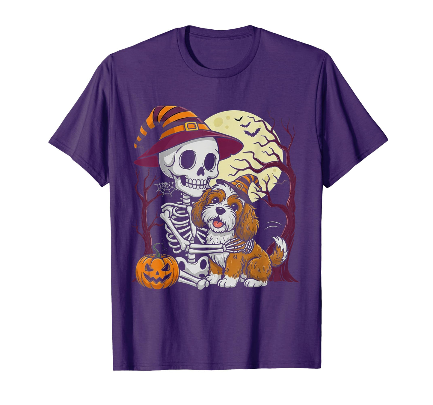 Skeleton Hugging Cavapoo Cockapoo Halloween Lover Mom Dad T-Shirt