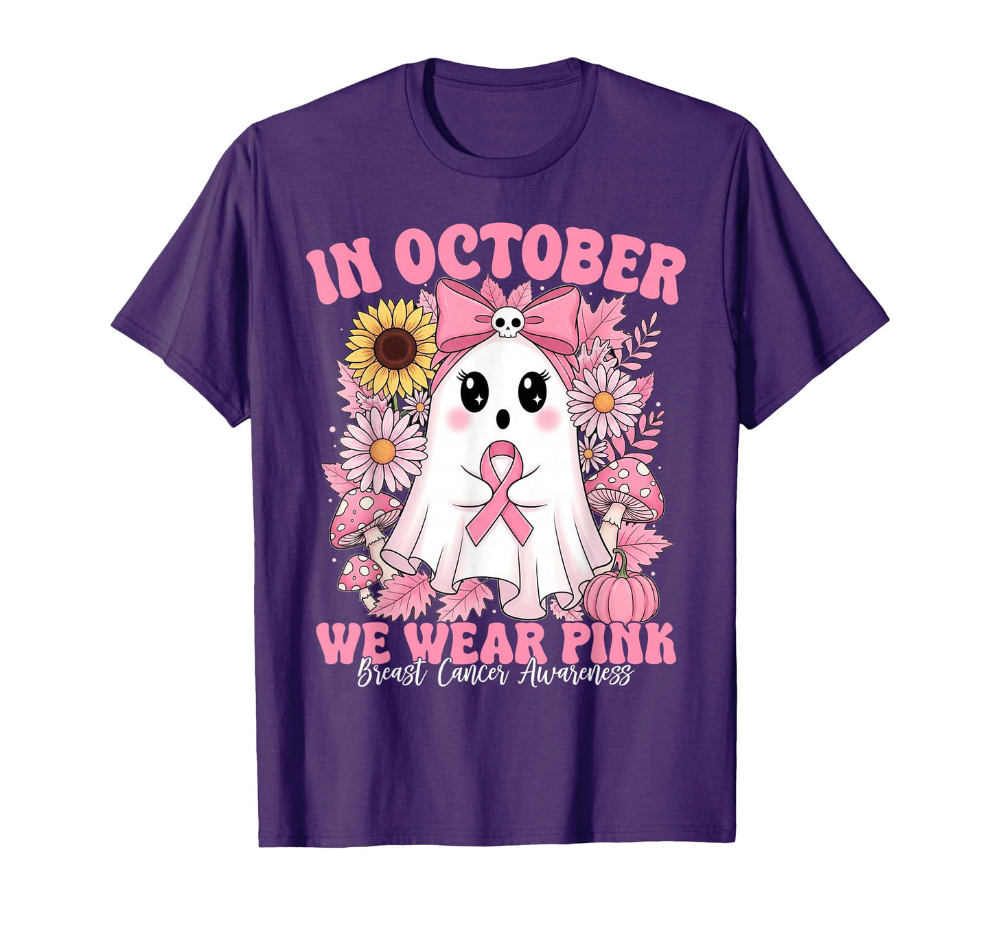 In October We Wear Pink Ghost Witch Breast Cancer Awareness T-Shirt