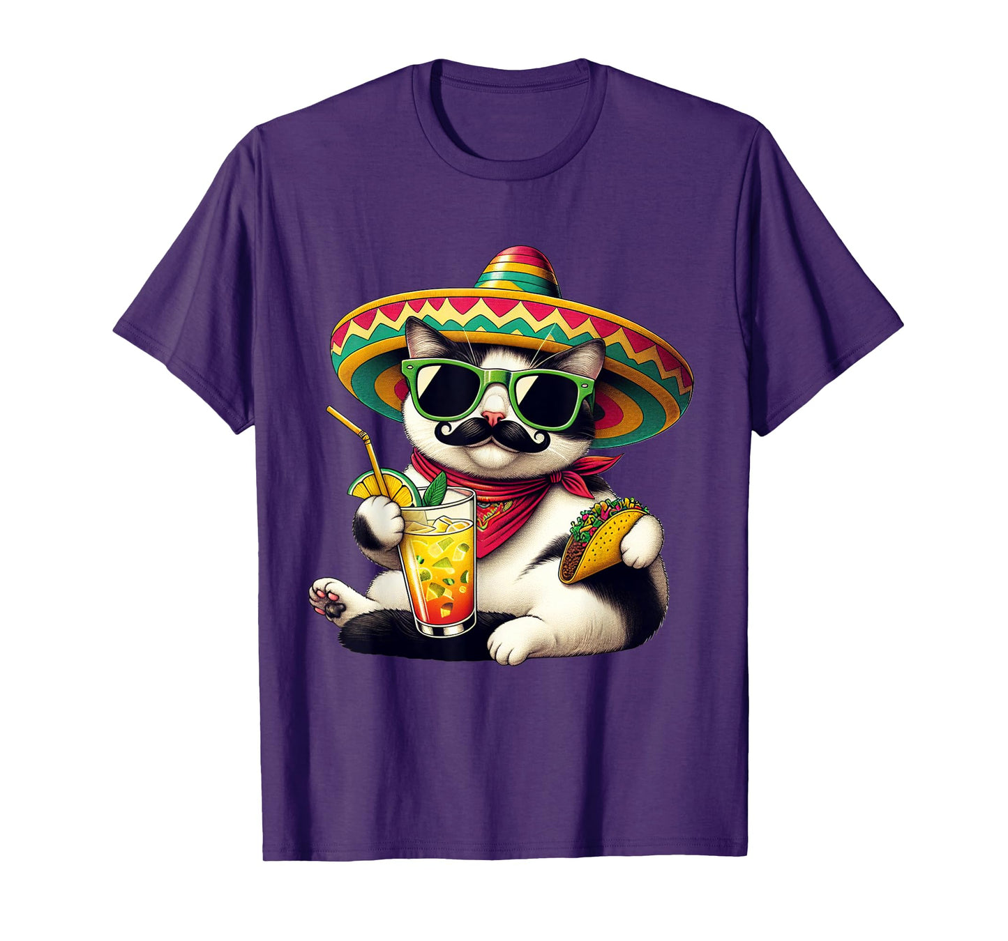 Funny Cinco De Mayo Cat Lovers Tacos Fiesta Humor Funny Meow Men Women Girls Kids T-Shirt