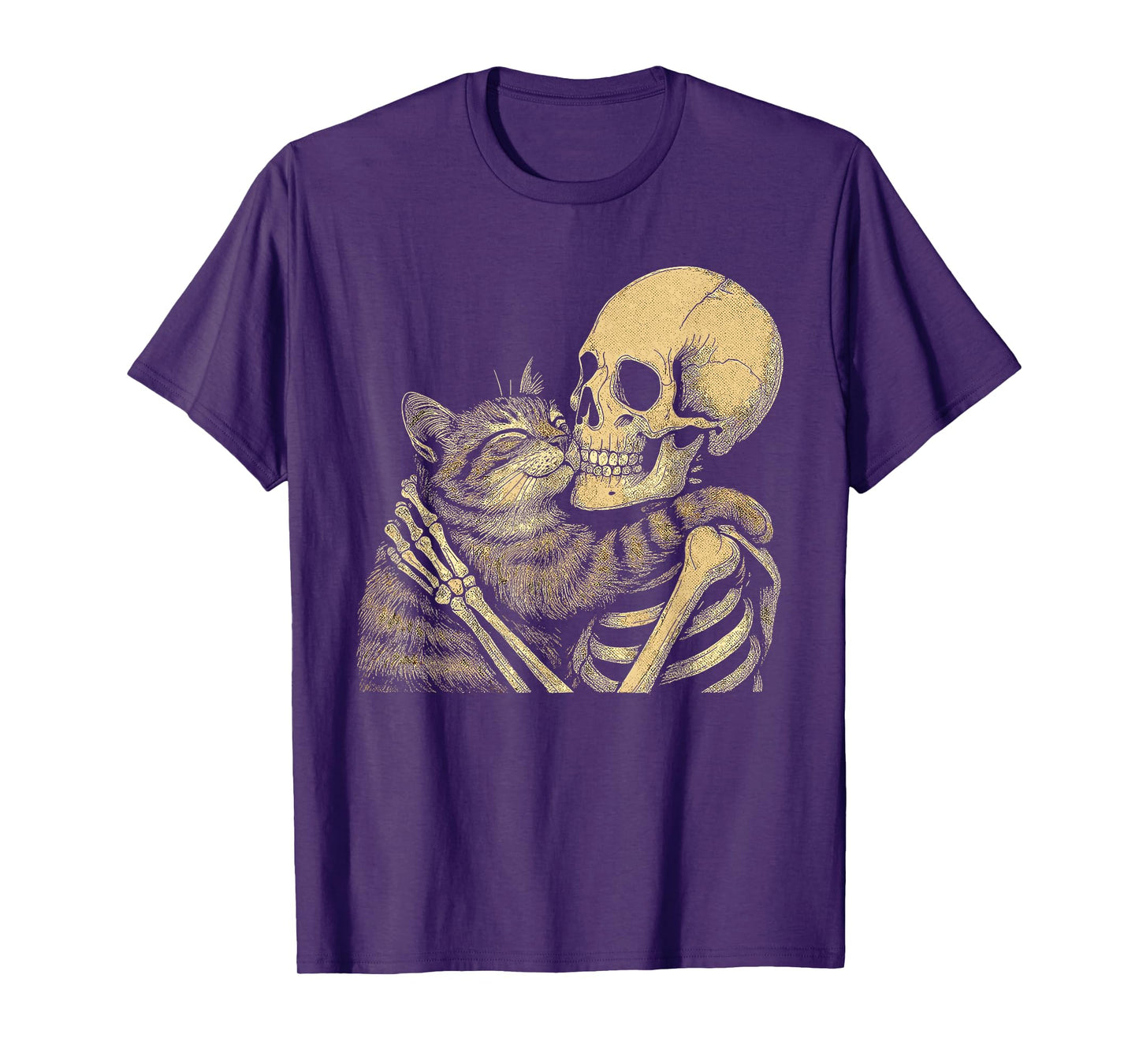 Skeleton Hugging Cat Funny Halloween Spooky Outfit T-Shirt