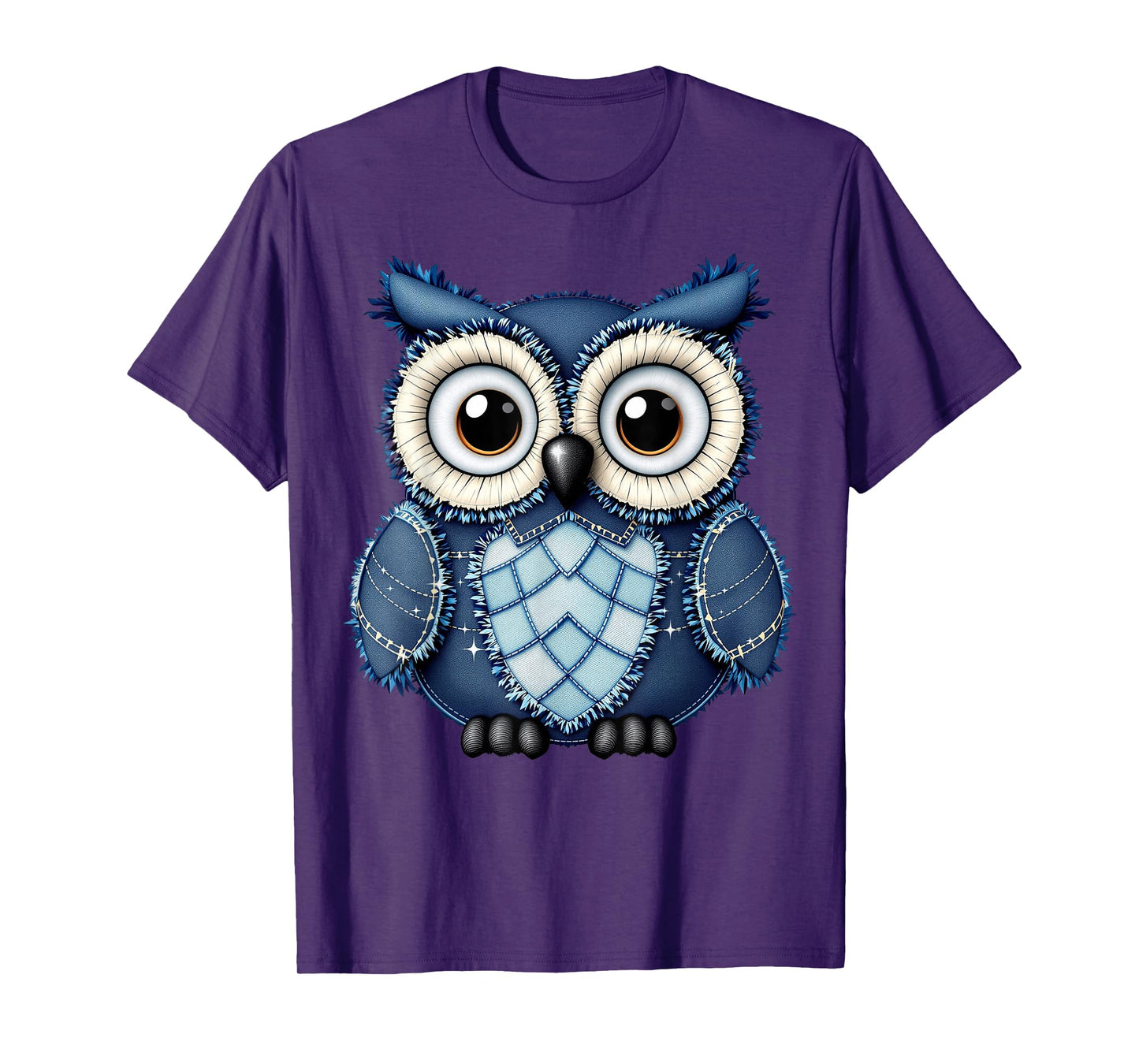 Cute Owl Men Women Owl Pattern Denim Patchwork Art T-Shirt
