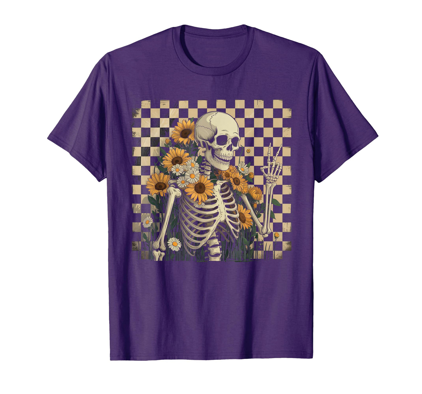 Retro Fall Skeleton Halloween Skeleton Flower Spooky Season T-Shirt