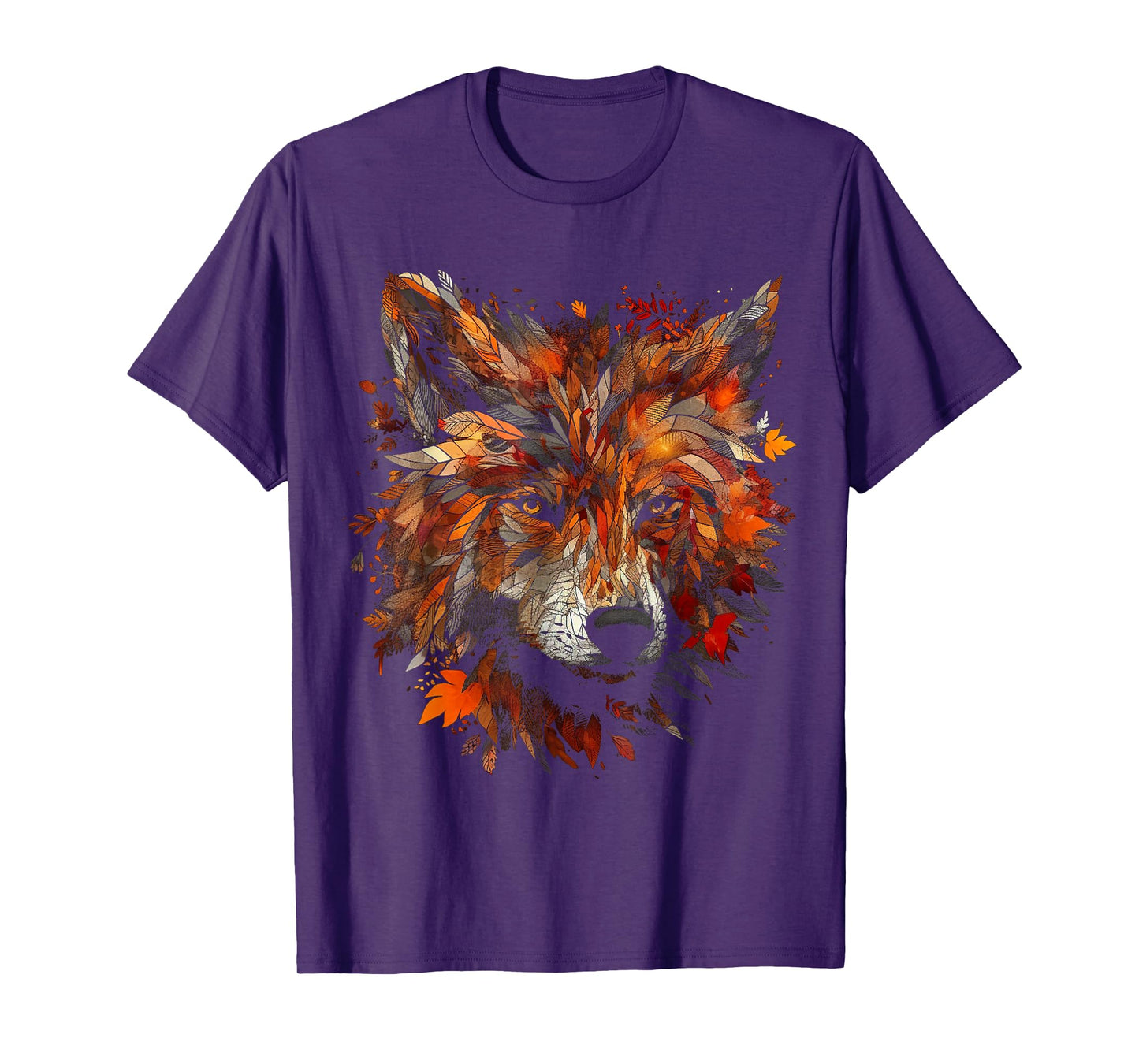 Wolf Autumn Leaves - Animal Art Motif Wolf T-Shirt