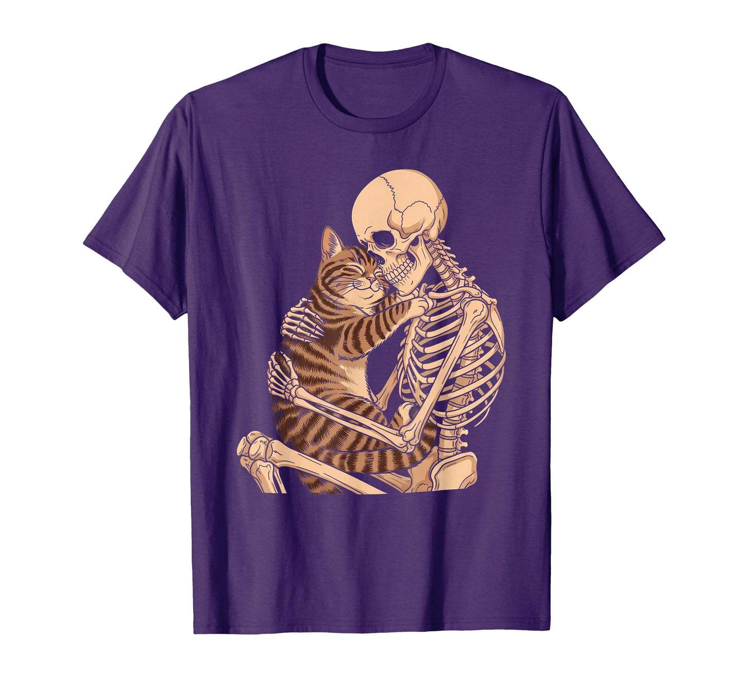 Funny Skeleton Hugging Cat Halloween Kitty Lover Cat Mom Dad T-Shirt