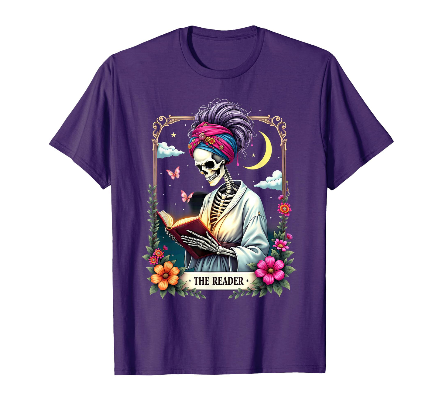The Reader Tarot Card Skeleton Reading Book Halloween T-Shirt