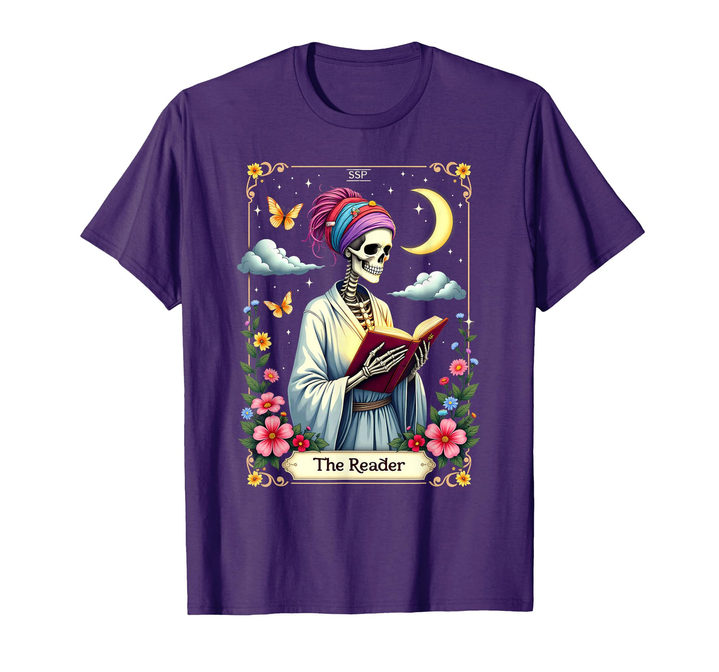 The Reader Tarot Card Skeleton Reading Book Halloween T-Shirt