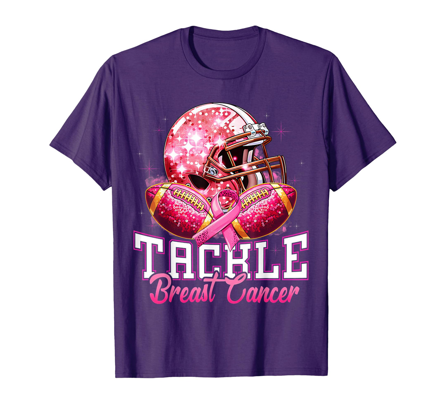 Tackle Breast Cancer Awareness Women Football Pink Ribbon T-Shirt