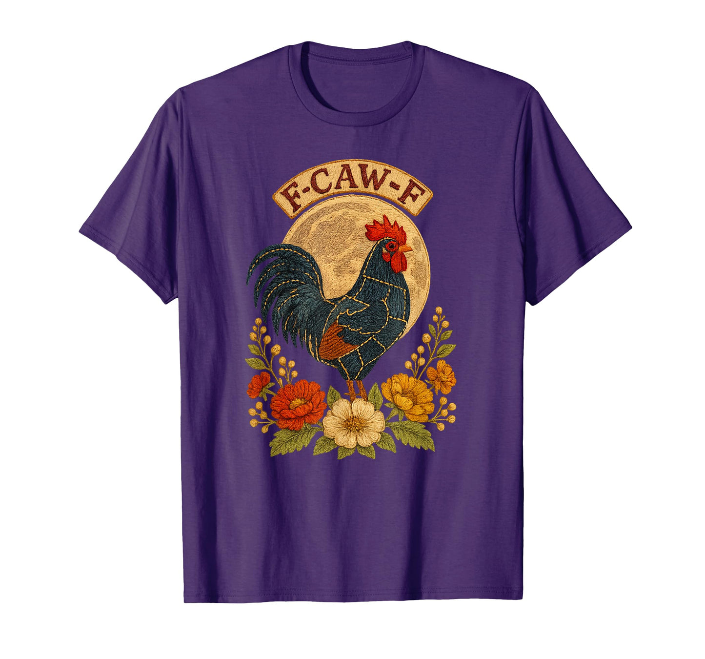 F-CAW-F Rooster Chicken Boho Flowers Patchwork Style Vintage T-Shirt