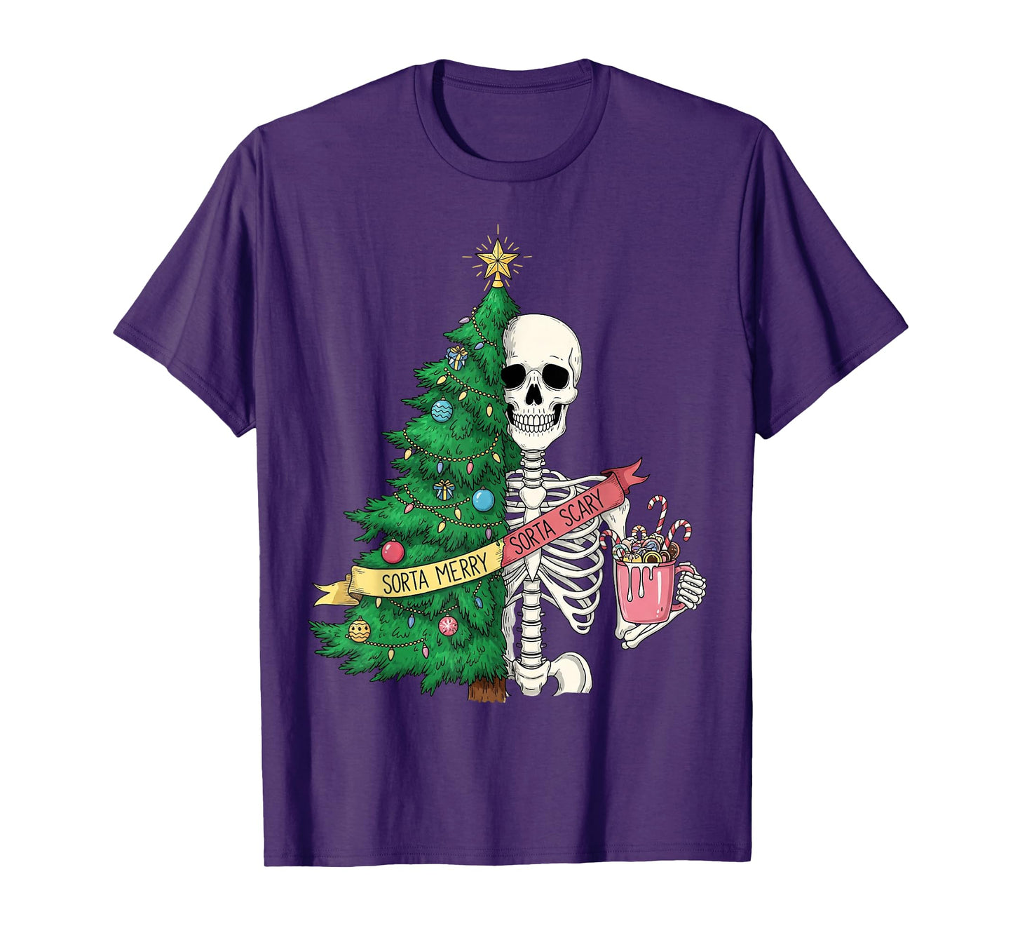 Sorta Merry Sorta Scary Christmas Skeleton Tree Hot Cocoa T-Shirt