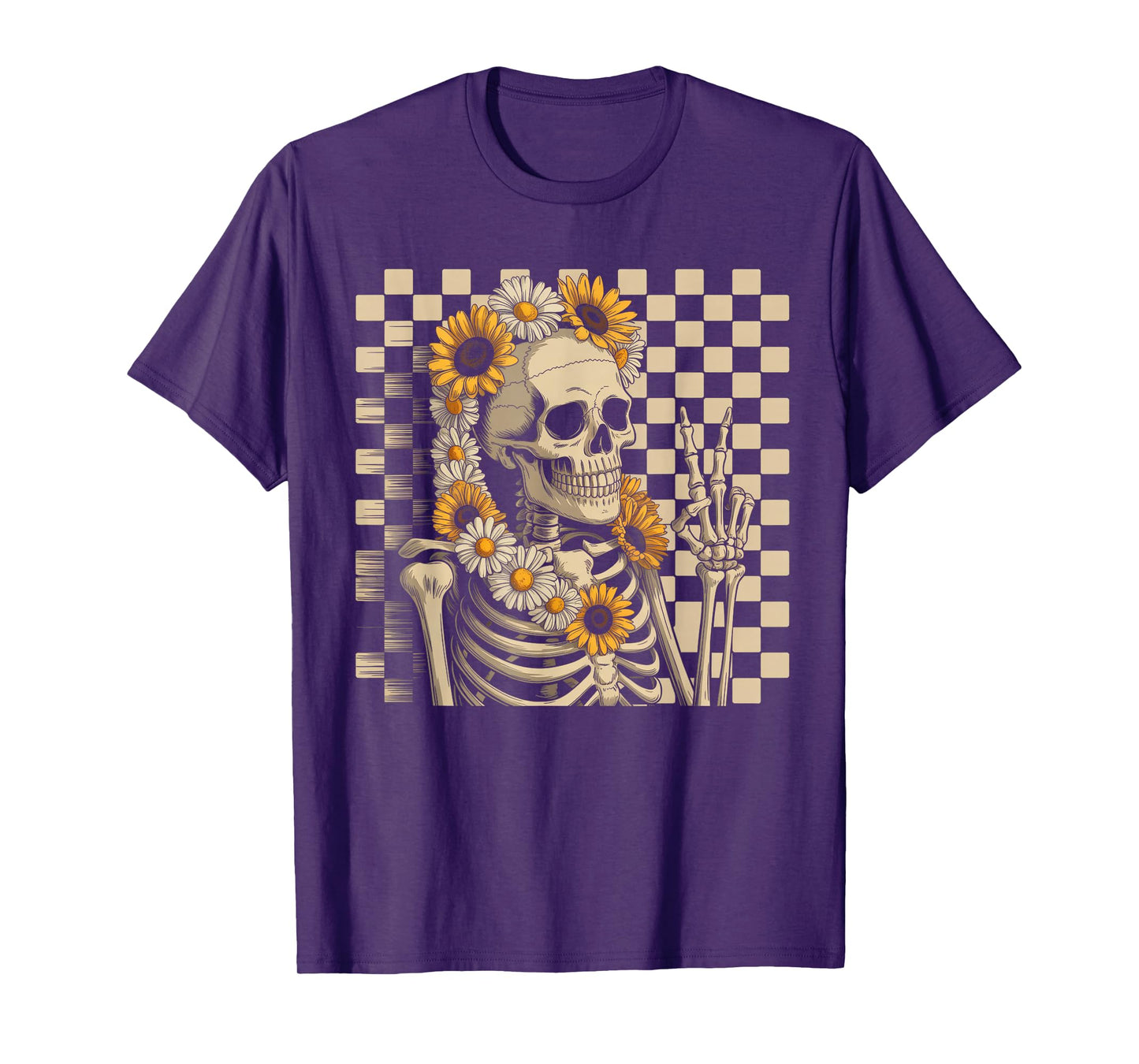 Retro Fall Skeleton Halloween Skeleton Flower Spooky Season T-Shirt