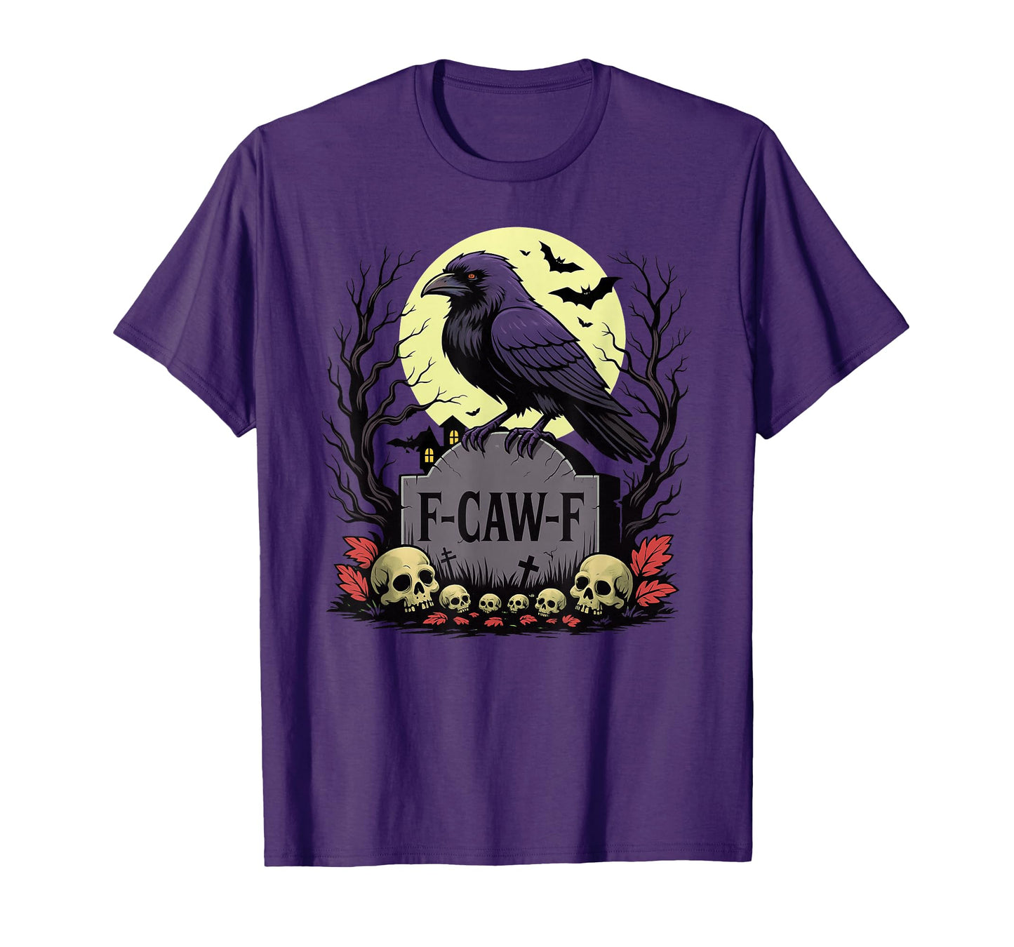F-CAW-F Crow Gothic Black Bird Skull Tombstone Halloween T-Shirt