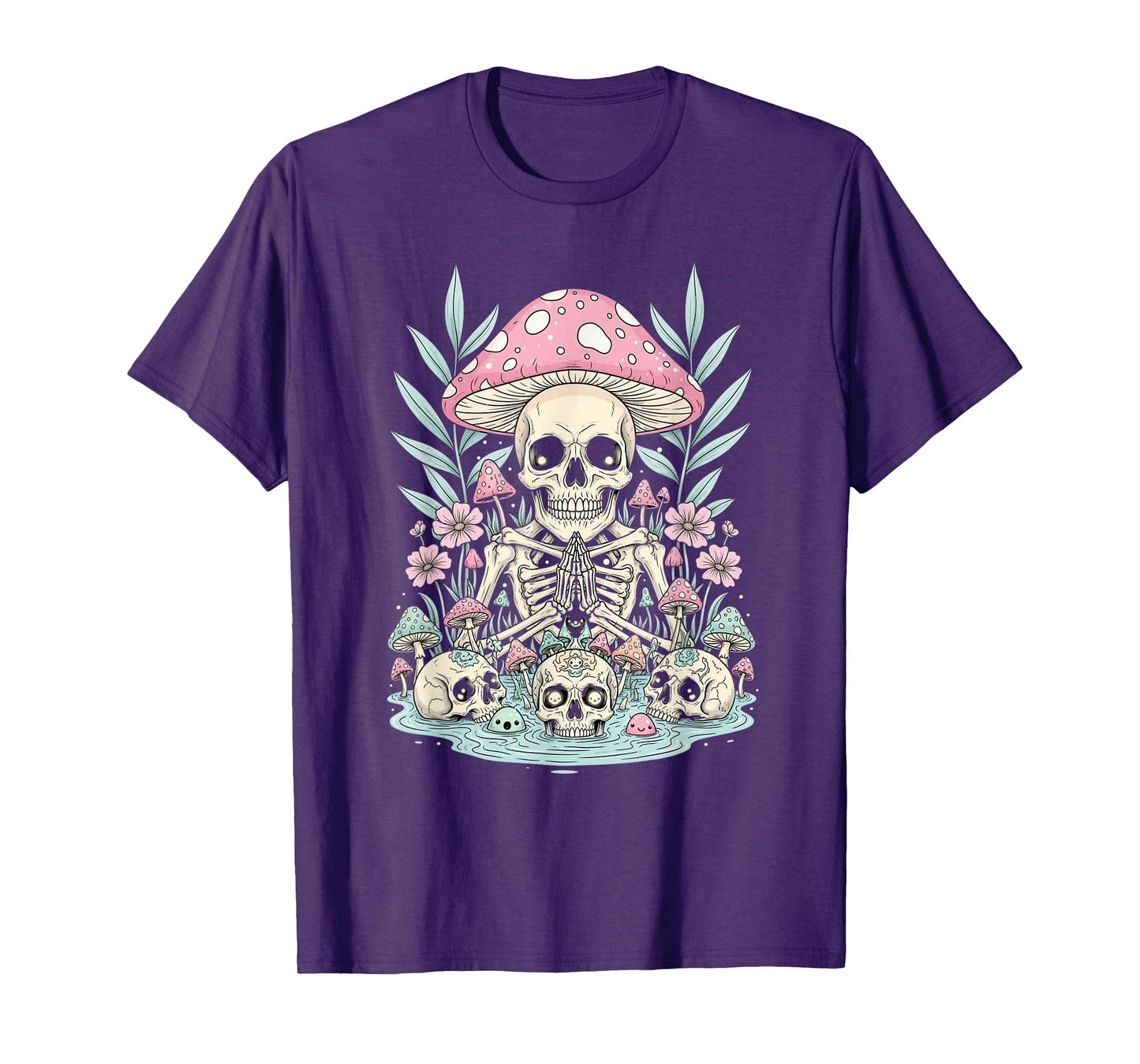 Skeleton with Mushrooms Cool Halloween Artwork T-Shirt