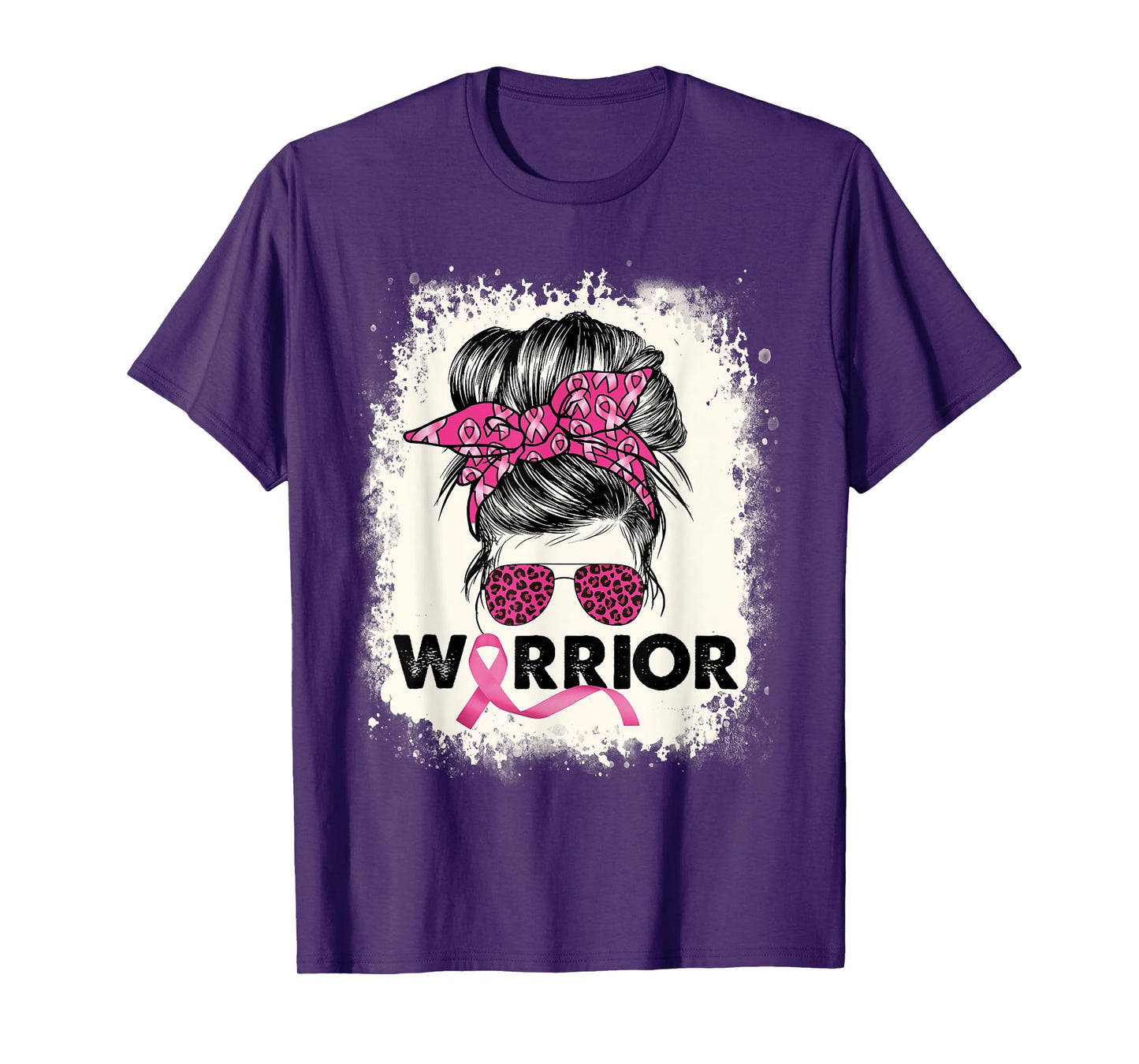 Warrior Breast Cancer Awareness Pink Ribbon Messy Bun T-Shirt