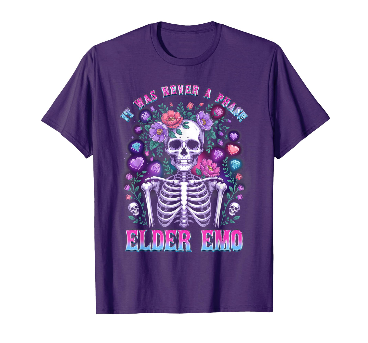 Elder Emo Skeleton It was Never Phase Gothic Flowers Diam0nd T-Shirt