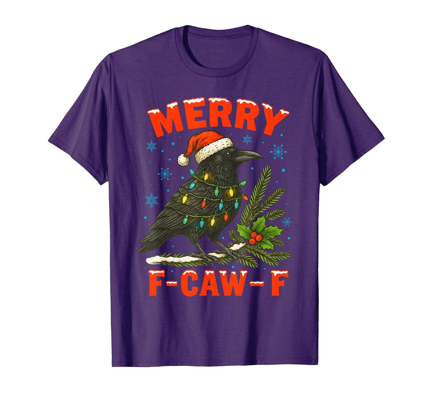 Merry F-Caw-F Crow Christmas Snowflake Xmas Lights Pajama T-Shirt