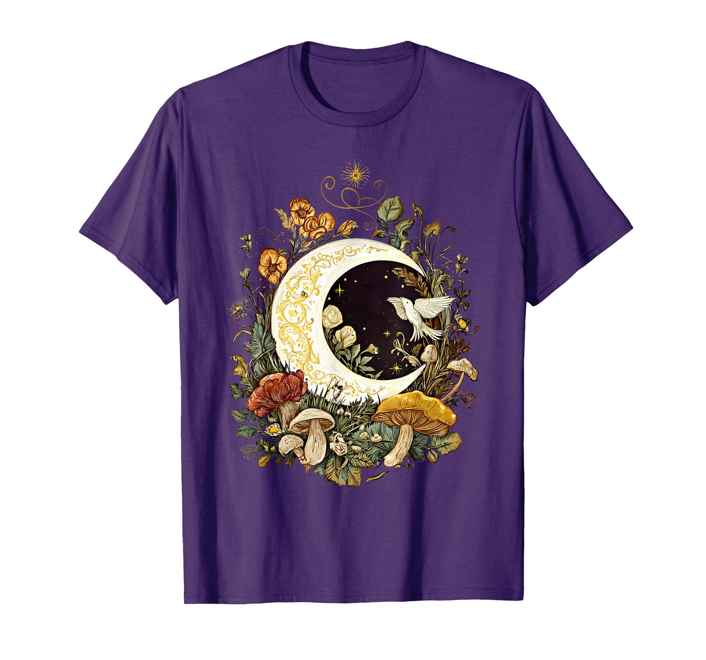 Halloween Aesthetic Crescent Moon Floral Mushroom Nature T-Shirt