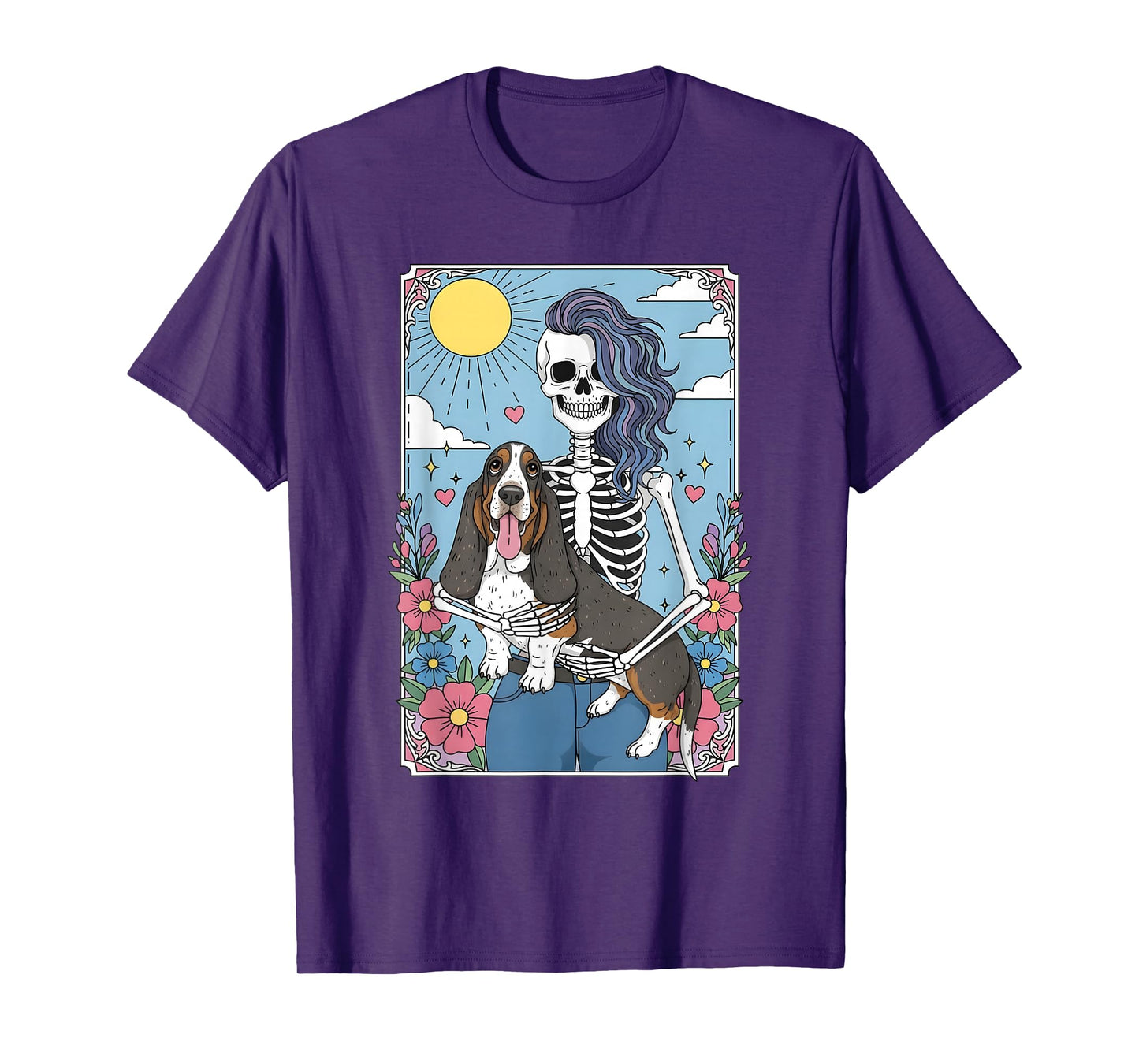 Basset Hound Dog Tarot Card Halloween Costume Skeleton T-Shirt