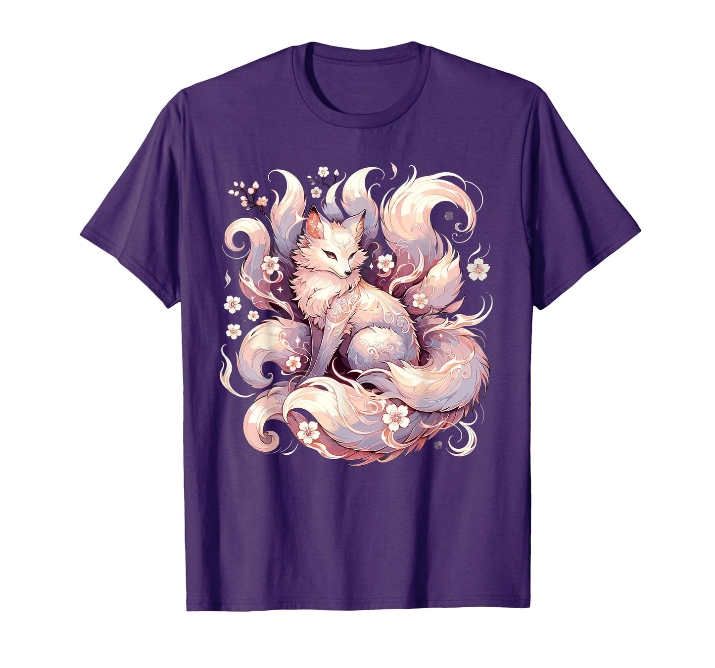Elegant Kitsune, nine-tailed fox, kyubi Cherry Blossom art T-Shirt