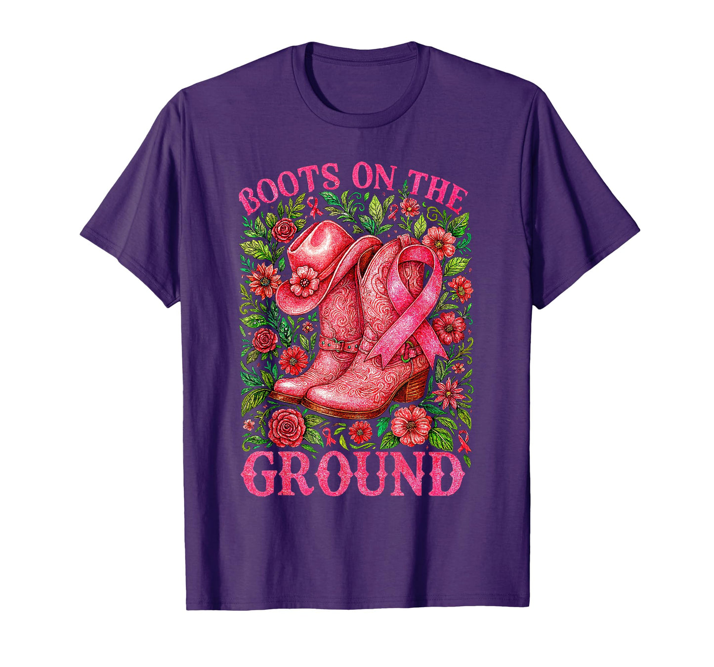 Boots on The Ground Breast Cancer Pink Warriors Shirt Womens T-Shirt