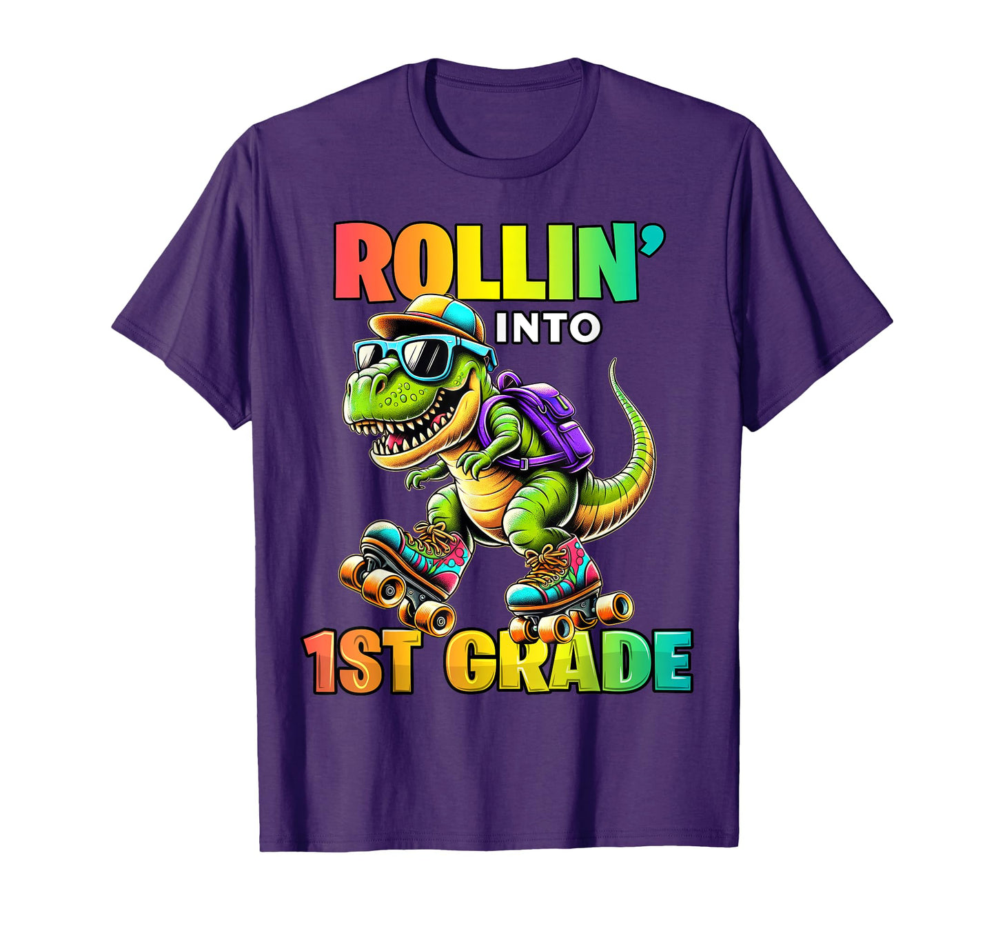 1st Grade Back To School First Day Boys Rollin into T Rex T-Shirt