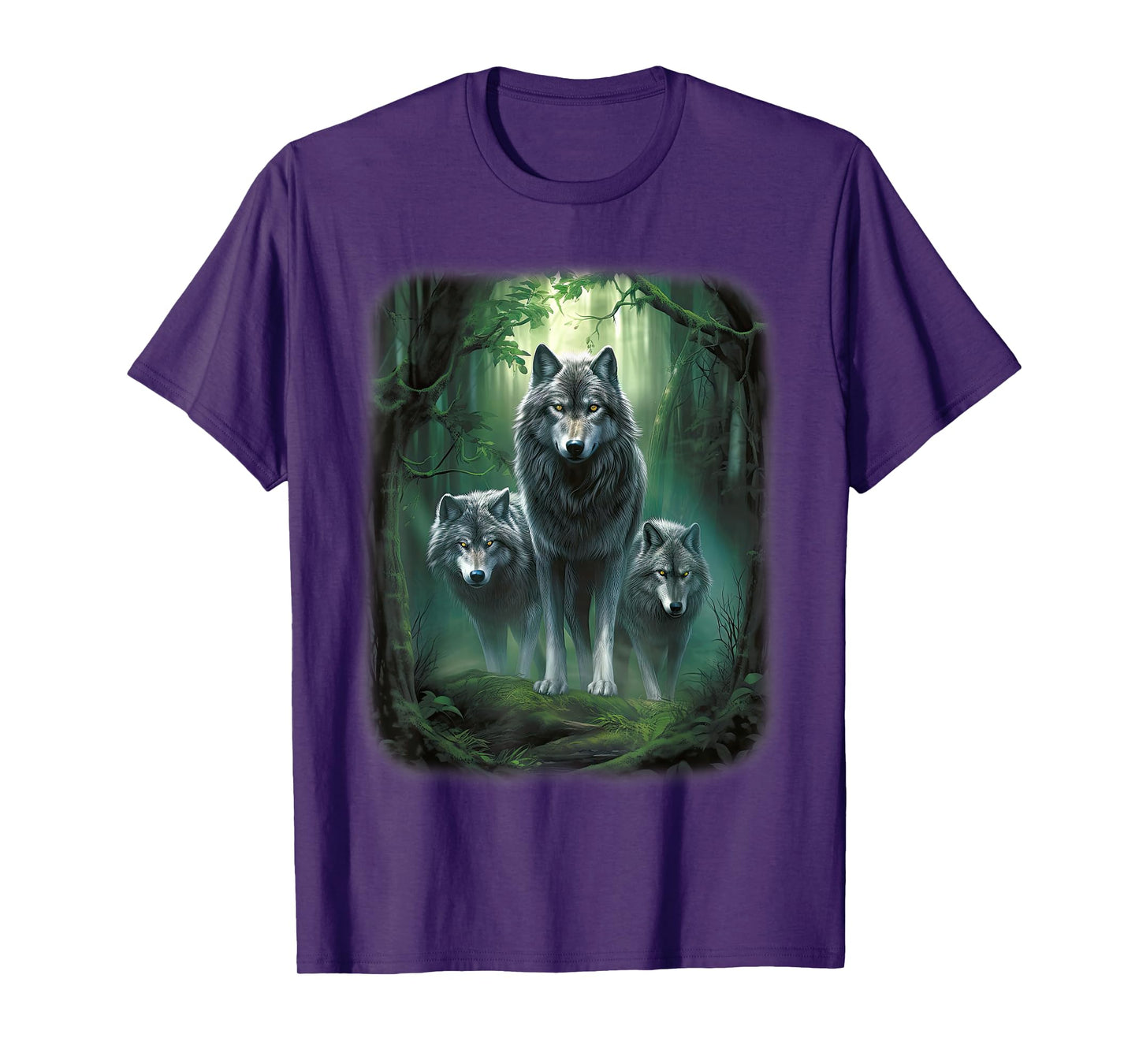 Wolf Wolves in Forest by Night Moon Fantasy Art Wildlife T-Shirt