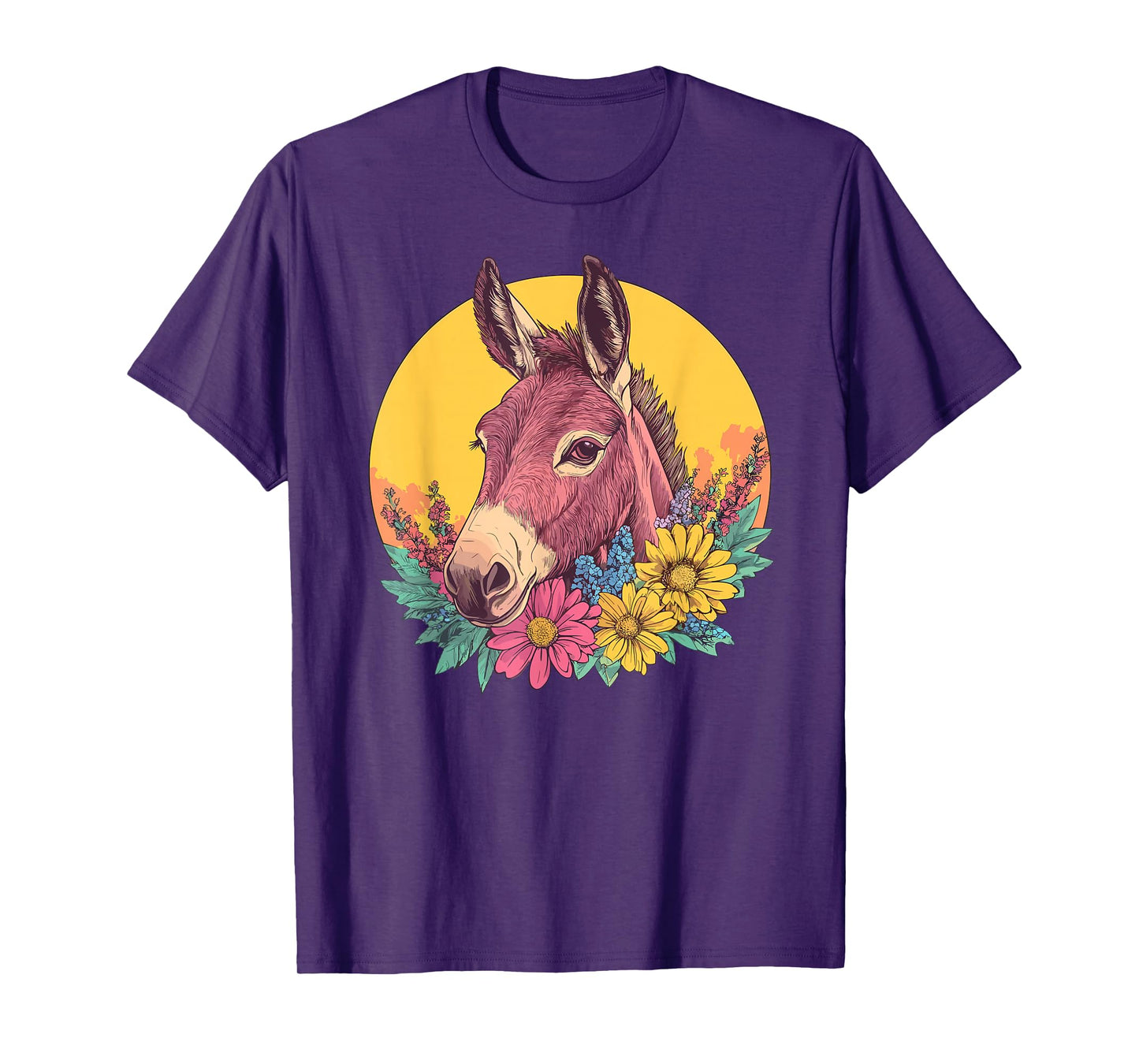Donkey In Flowers With Yellow Sun T-Shirt