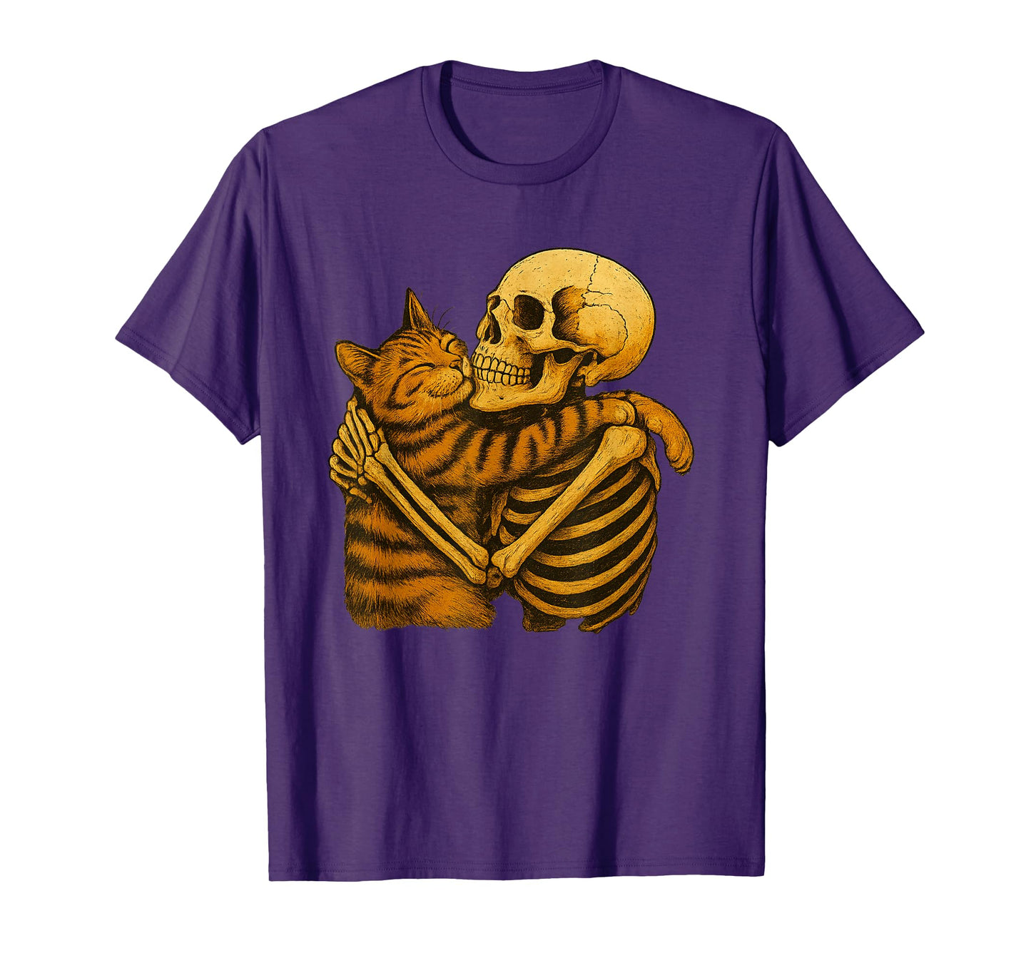 Skeleton Hugging Cat Halloween Cat Lover Cat Mom Dad T-Shirt
