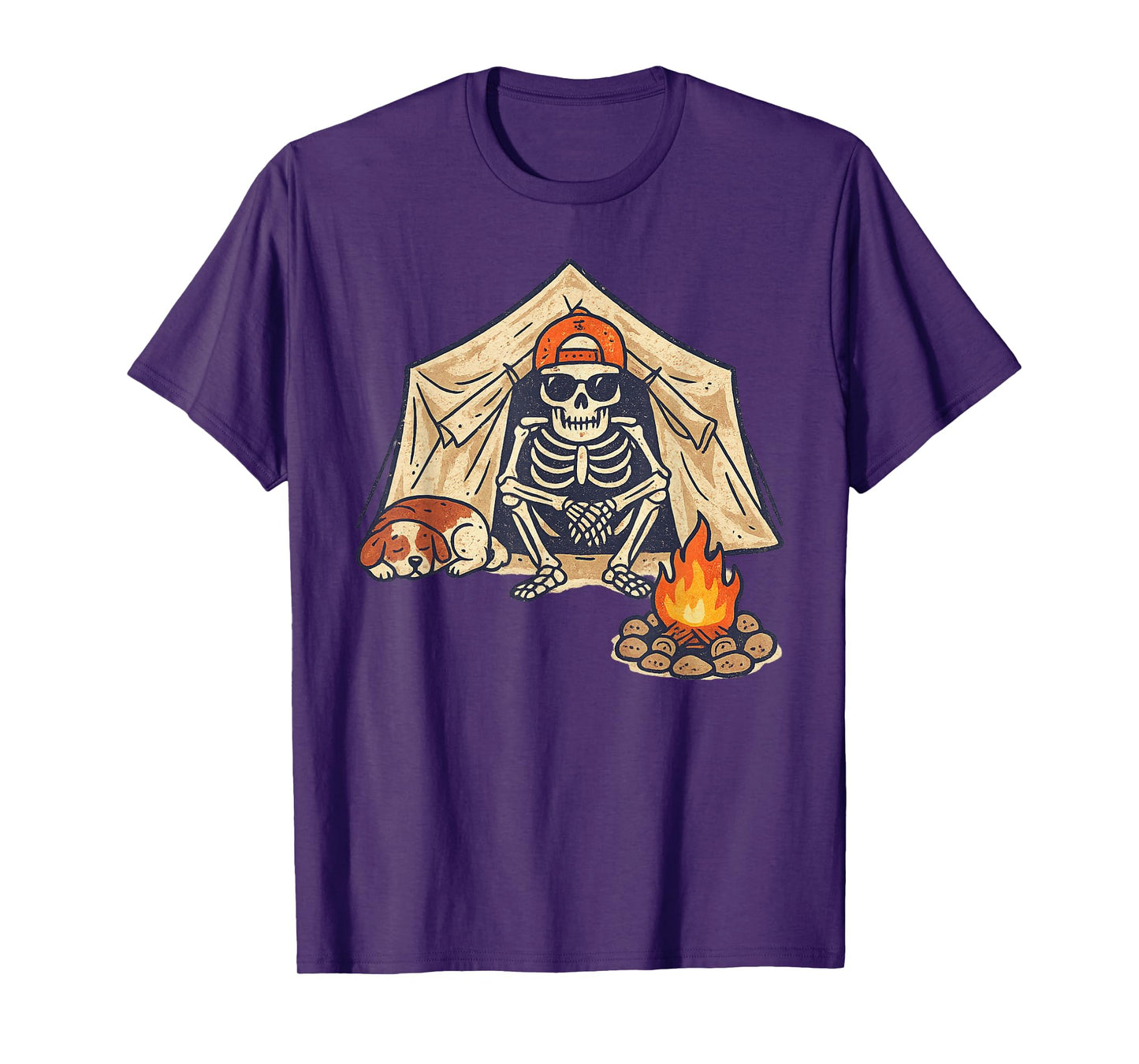 Vintage Halloween Skeleton Camping Funny Spooky Costume T-Shirt