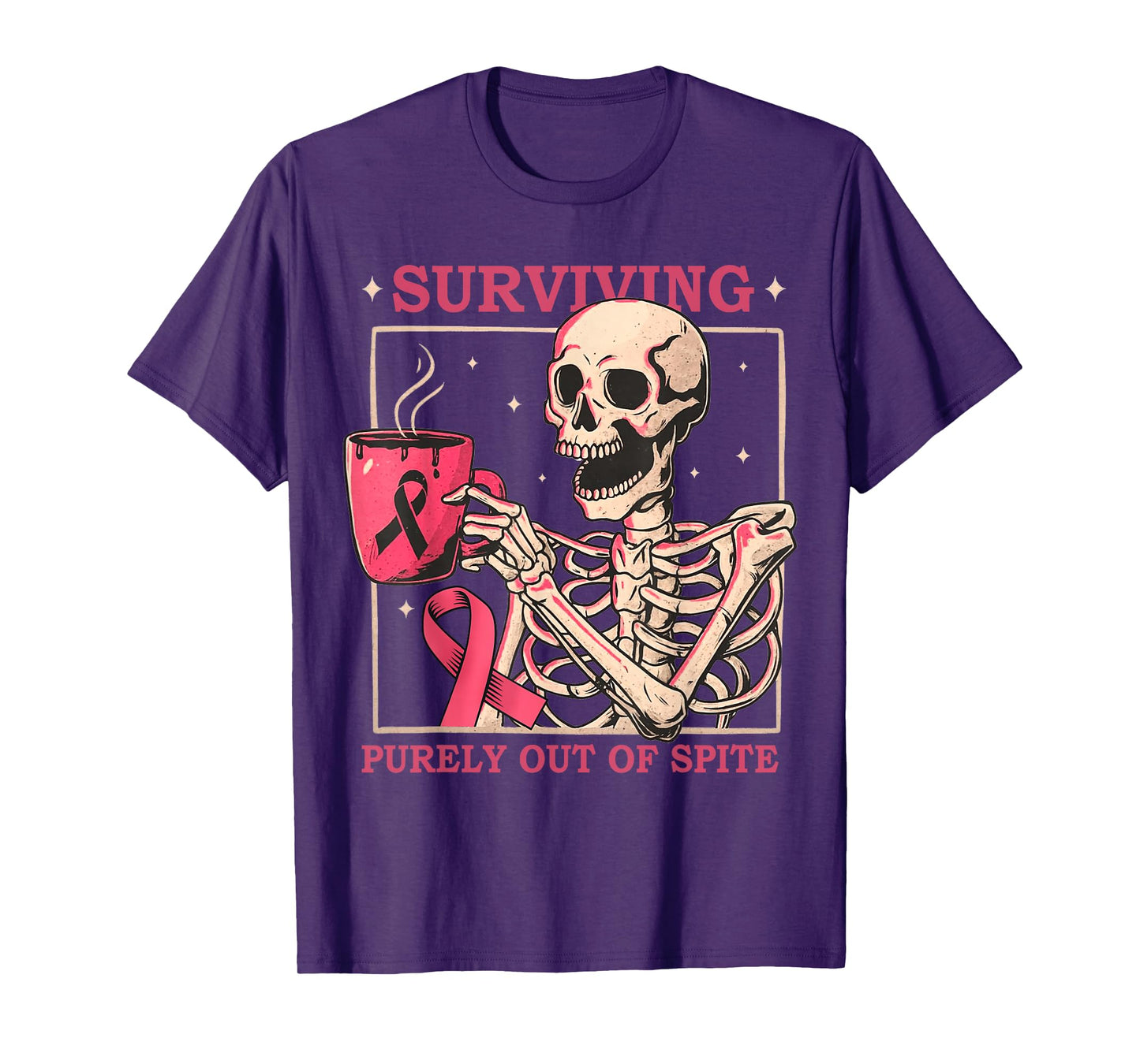 Surviving Purely Out of Spite Funny Skeleton Breast Cancer T-Shirt