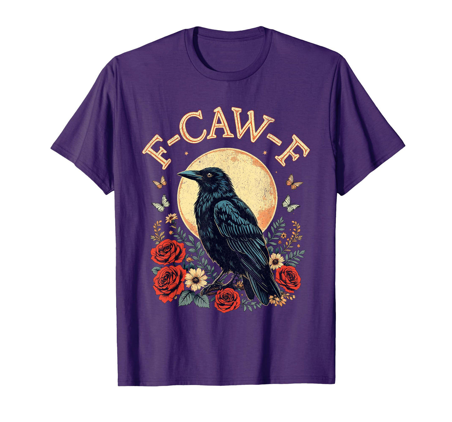 F-Caw-F Raven Crow Funny Halloween Retro Gothic Moon Design T-Shirt
