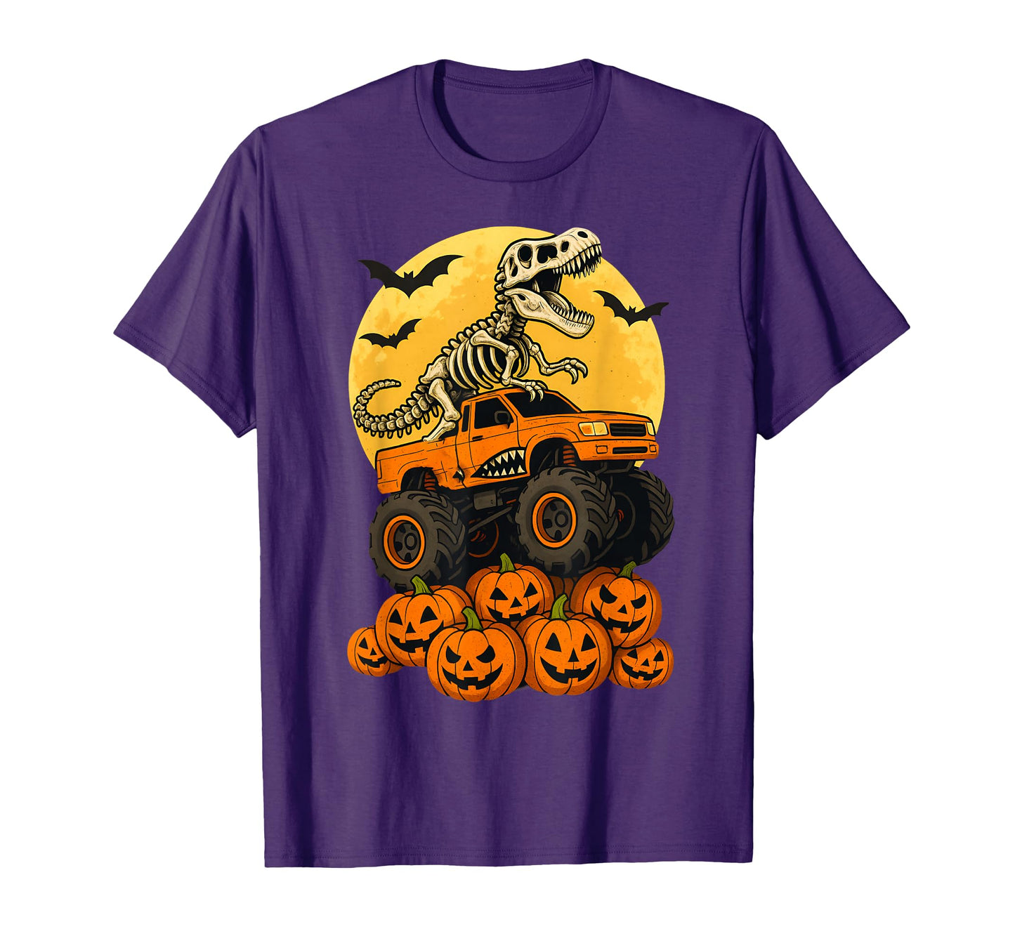 Halloween Boys Kids Monster Truck Dinosaur Skeleton T rex T-Shirt