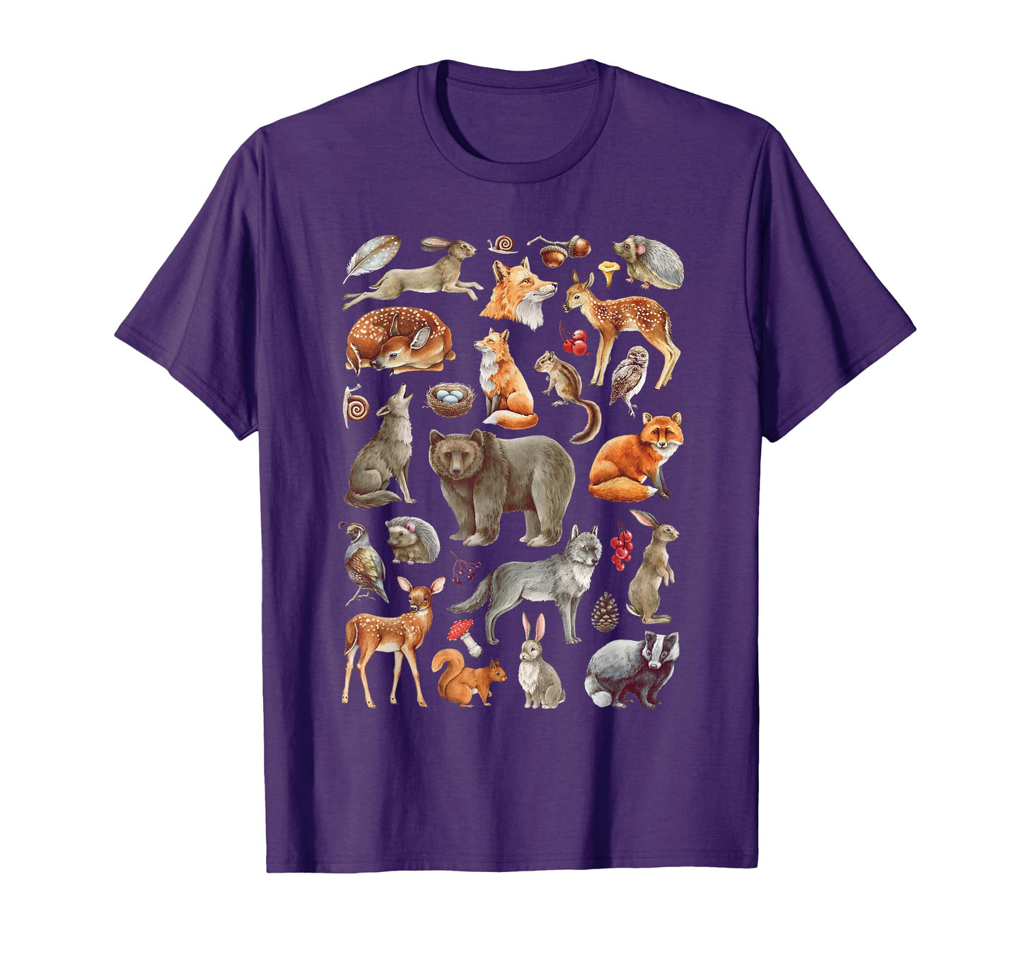 Forest Animals Woodland Wildlife - Bear Fox Deer Wolf Hare T-Shirt