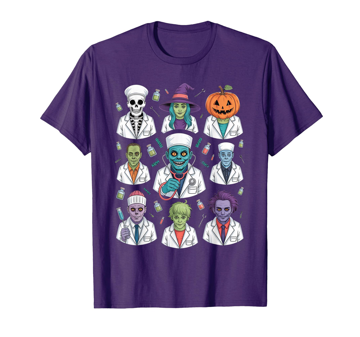 Ghost Nurses Halloween Crew Funny Costume Scrub Top Women T-Shirt