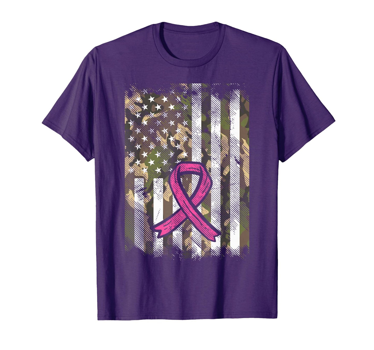 Camo Flag Pink Ribbon Breast Cancer Awareness Patriotic T-Shirt