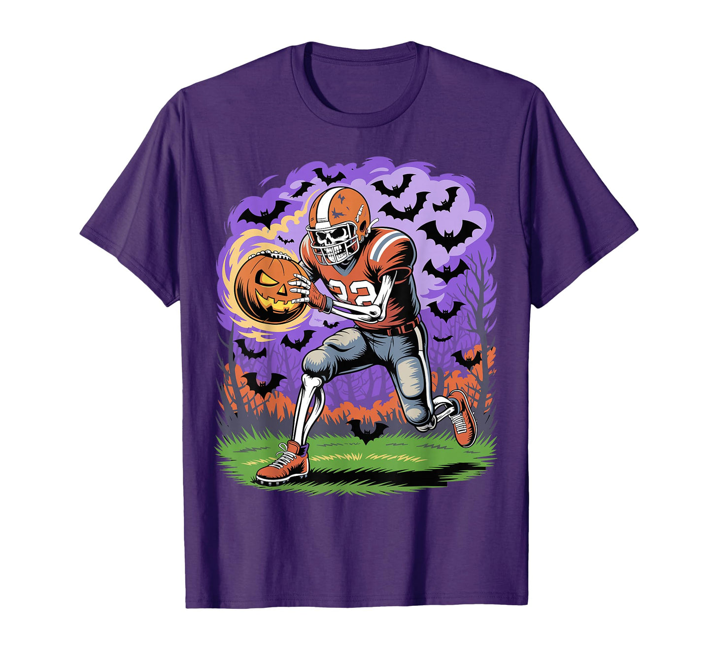 Halloween Skeleton Football Player Skull Spooky Sports T-Shirt