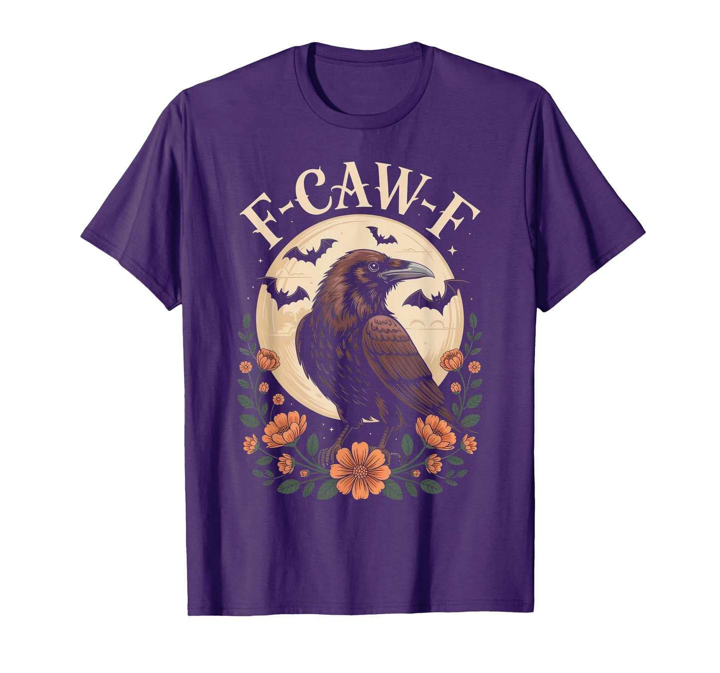 Black Crow F-Caw-F Raven Bird Saying Graphic Retro Floral T-Shirt