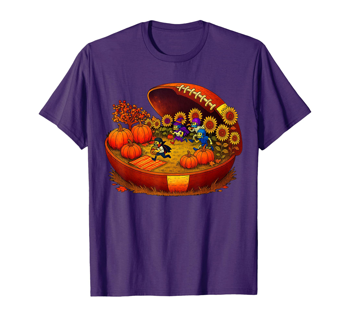 HUGvyn Halloween Skeleton Football Pumpkin Fall Touchdown T-Shirt