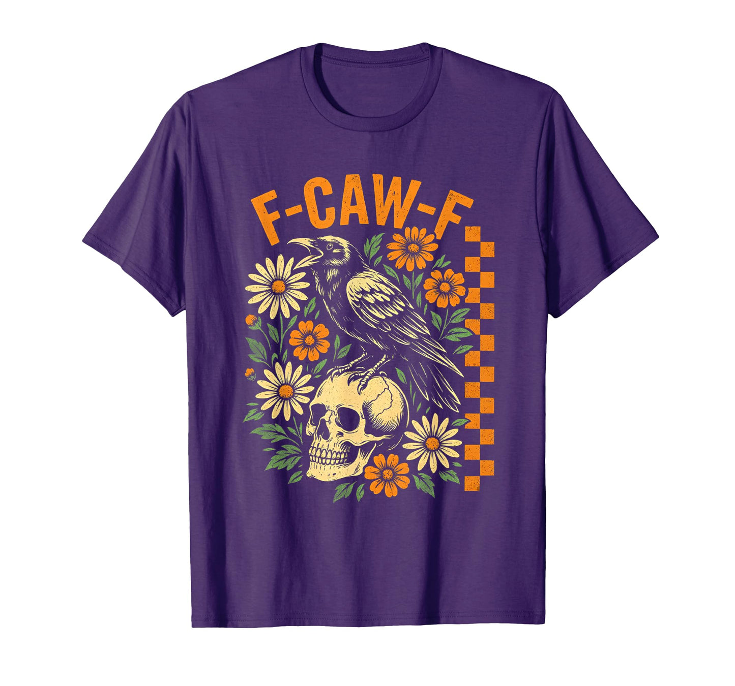 Black Crow Skull F-Caw-F Funny Flower T-Shirt