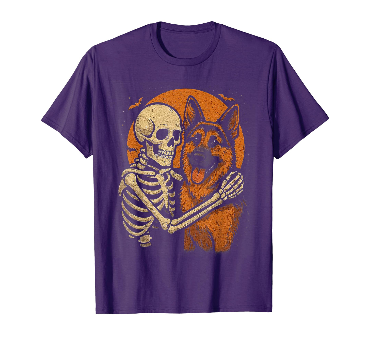 Skeleton Hugging German Shepherd Halloween Lover Mom Dad T-Shirt
