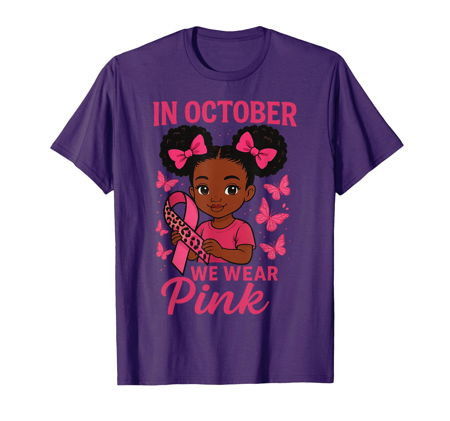 Messy Bun in October We Wear Pink Cute Black Girl Toddlers T-Shirt