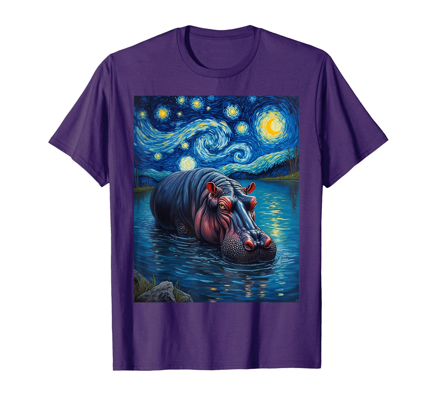 Van Gogh's Starry Night Hippopotamus Animal T-Shirt