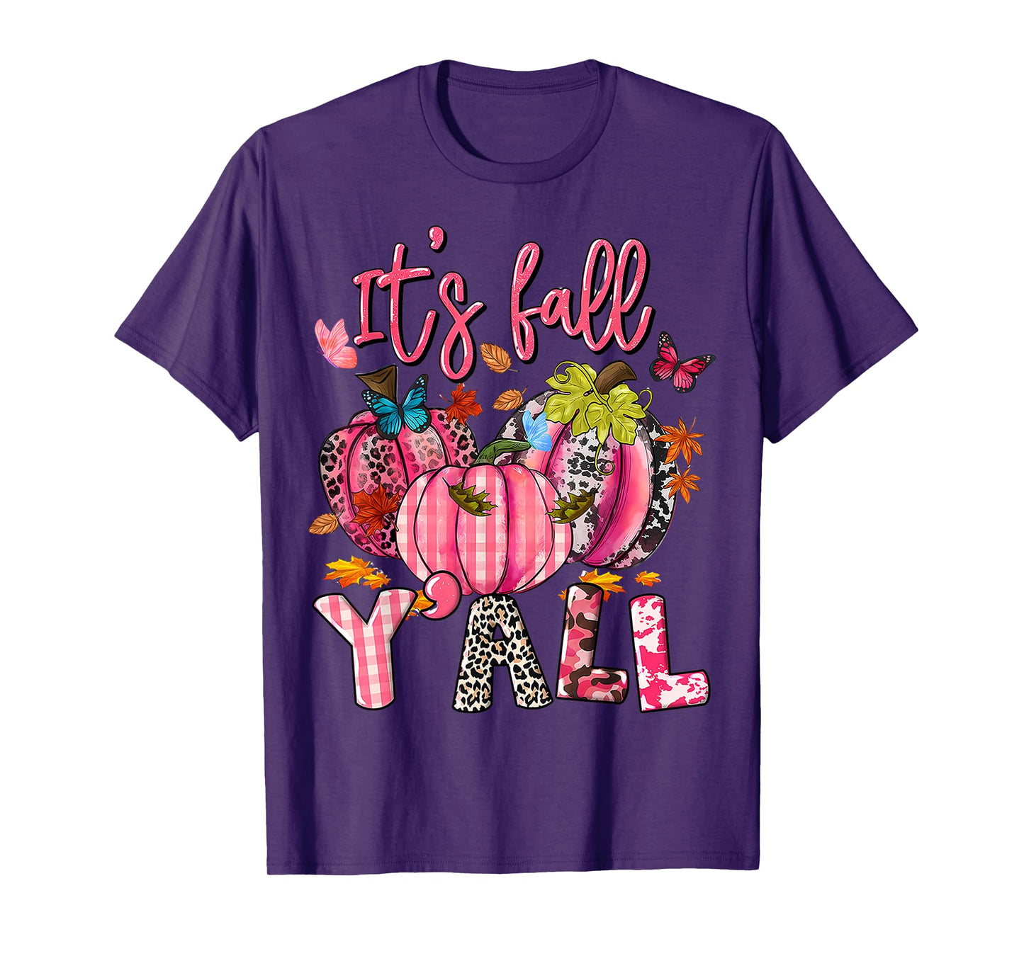 It's Fall Y'all Pumpkins Pink Ribbon Breast Cancer Awareness T-Shirt
