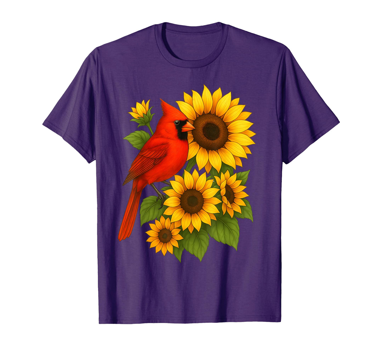 Red Cardinal Bird Sunflower Summer Floral Women T-Shirt