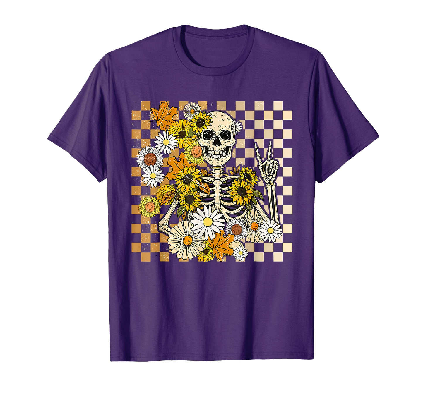 Retro Skeleton Halloween Skeleton Flower Spooky Season Women T-Shirt