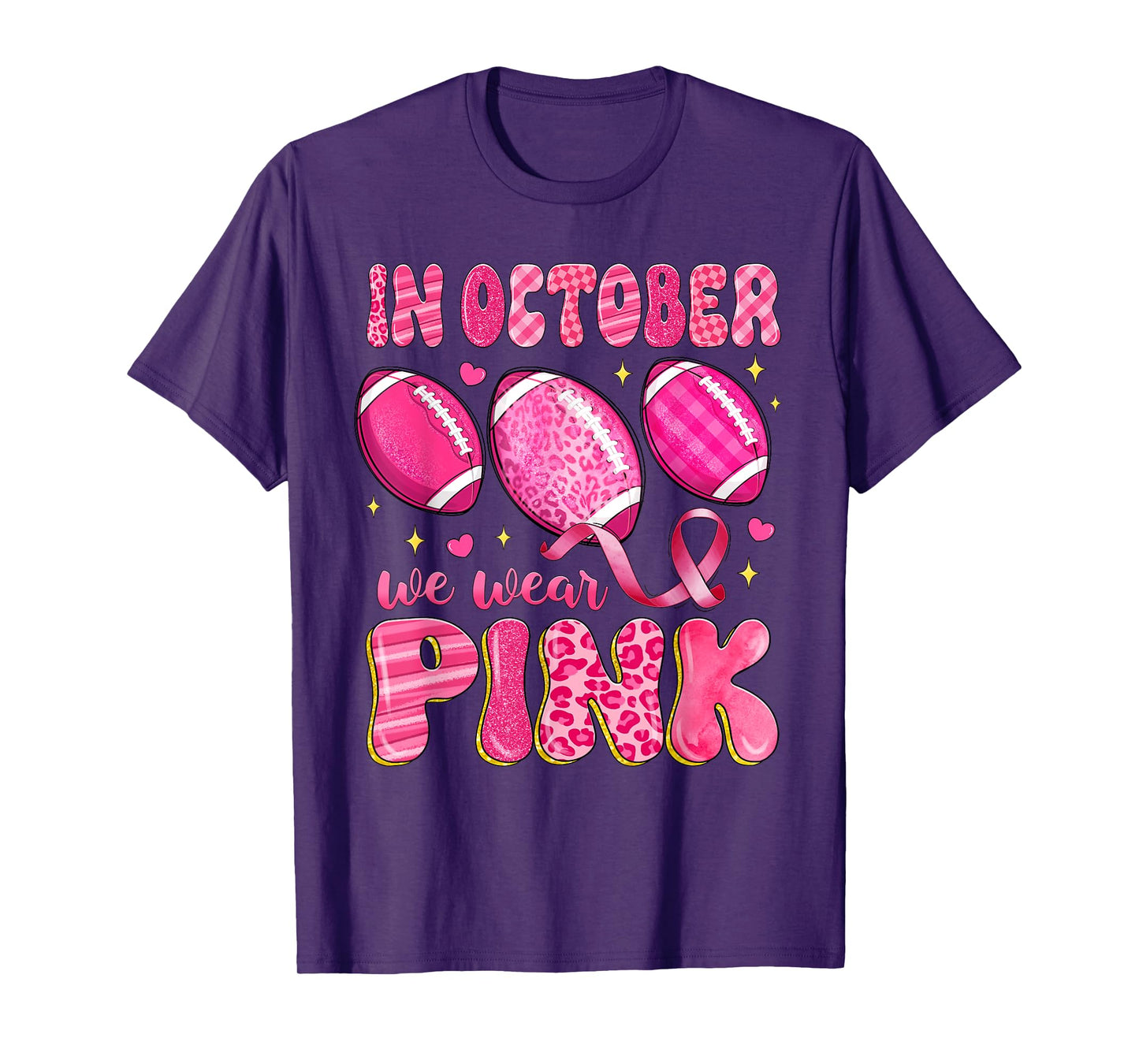In October We Wear Pink Football Leopard Breast Cancer T-Shirt