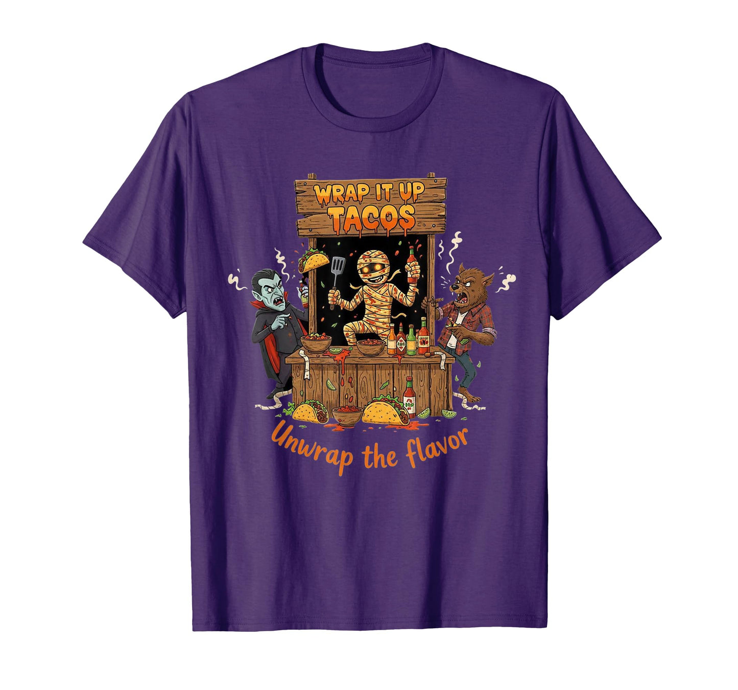 Wrap It Up Tacos Unwrap The Flavor Funny Halloween T-Shirt