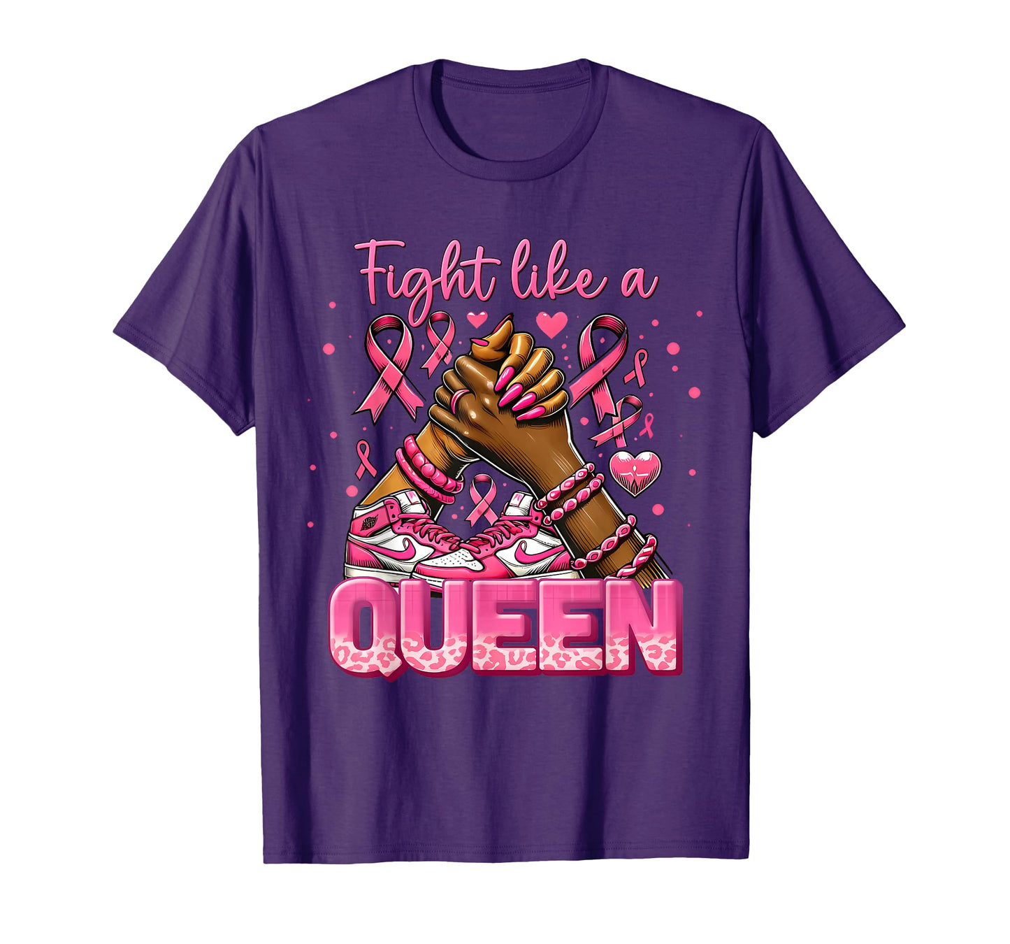 Fight Like A Queen Sneakers Breast Cancer Warrior Women Girl T-Shirt