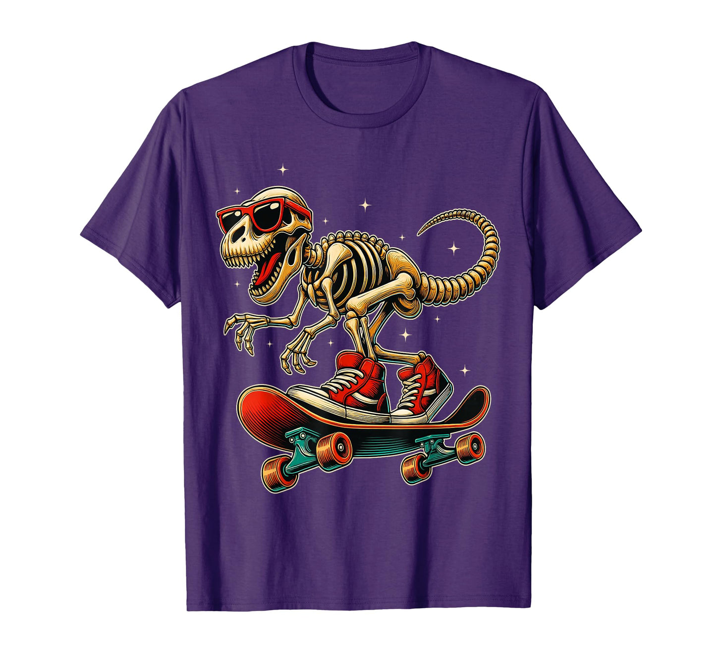 Funny Skater T-Rex Skeleton Cool Dinosaur Skateboarding T-Shirt
